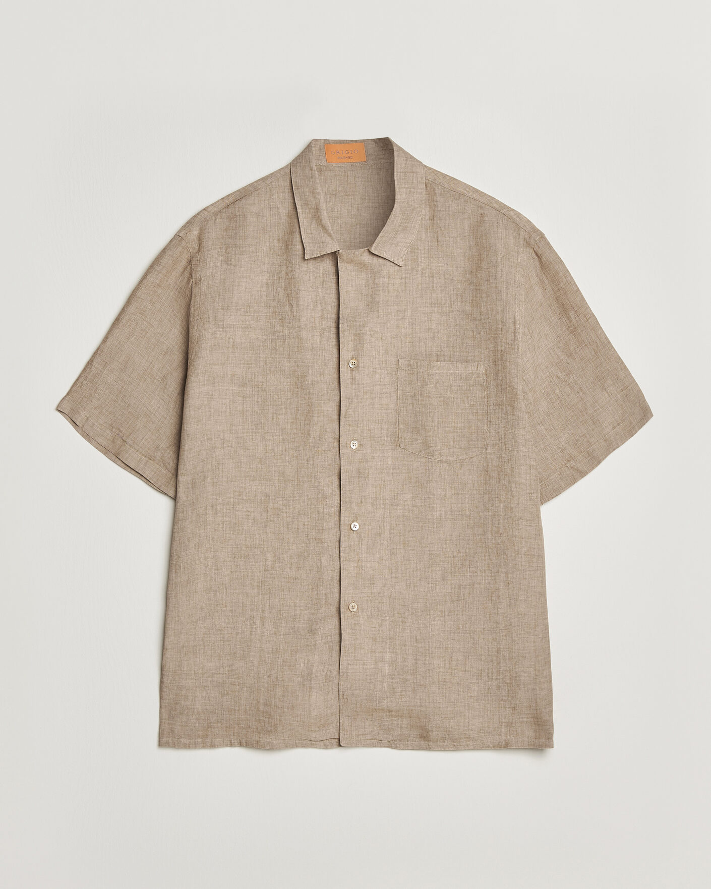 Herren | Hemden | Grigio | Linen Camp Collar Shirt Brown