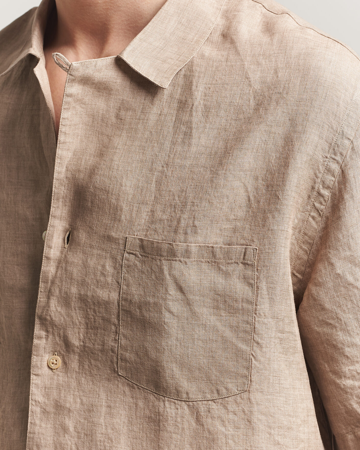 Herren | Hemden | Grigio | Linen Camp Collar Shirt Brown