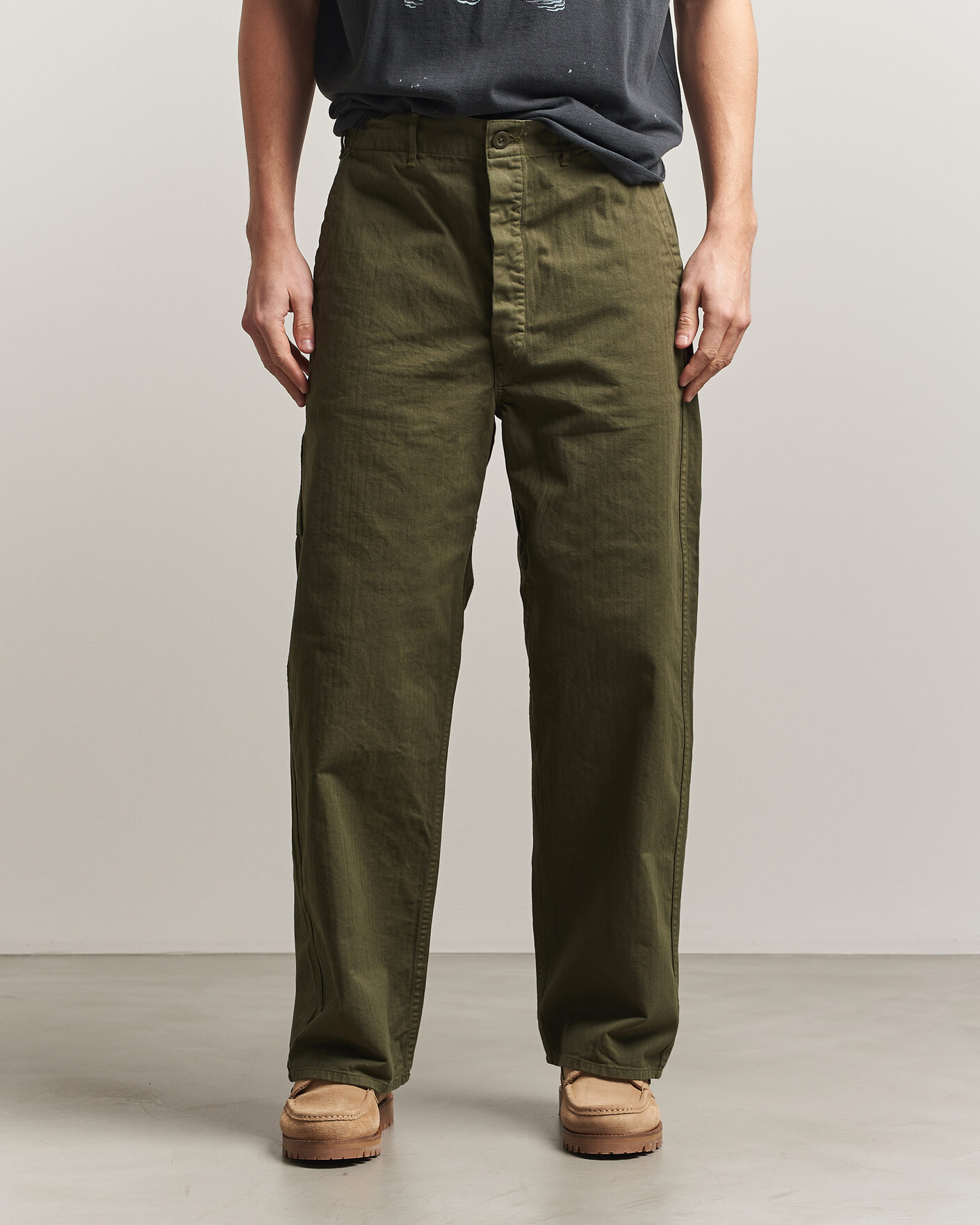 Herren | Hosen | orSlow | Wide Fit French Work Pants Army Green