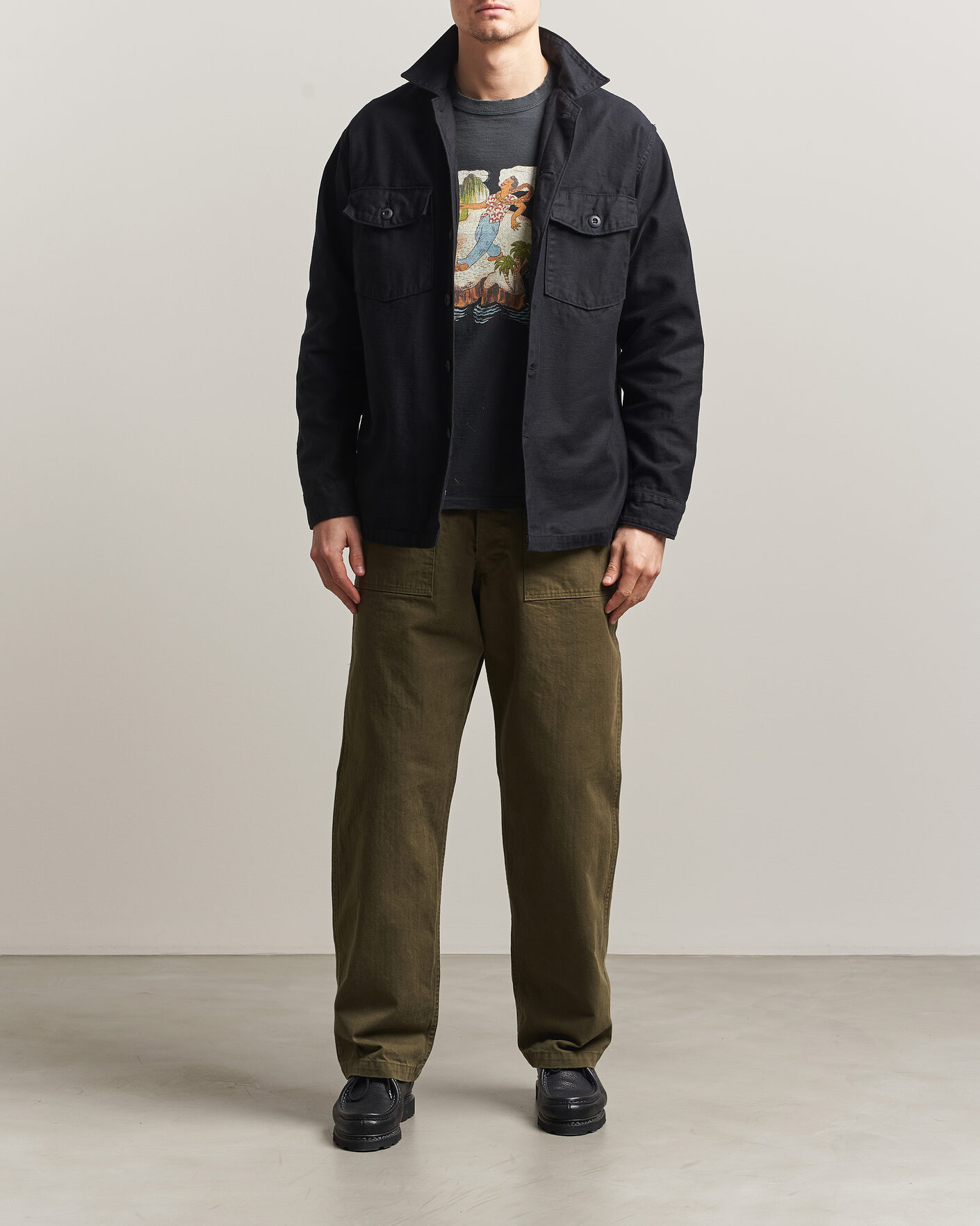 Herren | Hemden | orSlow | Cotton Sateen US Army Overshirt Black
