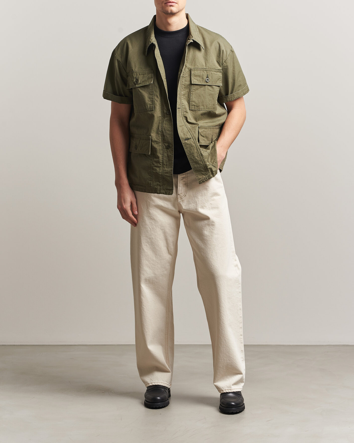 Herren | Hemden | orSlow | Short Sleeve Utility Shirt Army Green