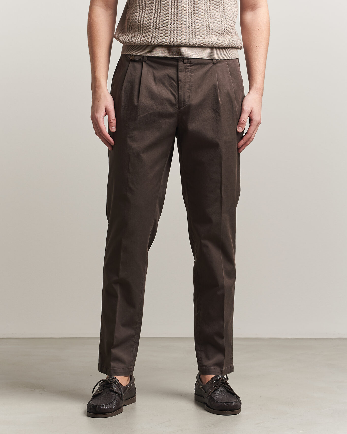 Herren | Hosen | Briglia 1949 | Easy Fit Pleated Cotton Stretch Chino Brown