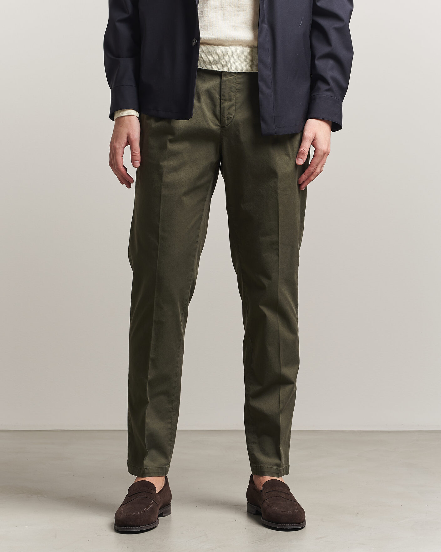 Herren | Hosen | Briglia 1949 | Easy Fit Pleated Cotton Stretch Chino Olive