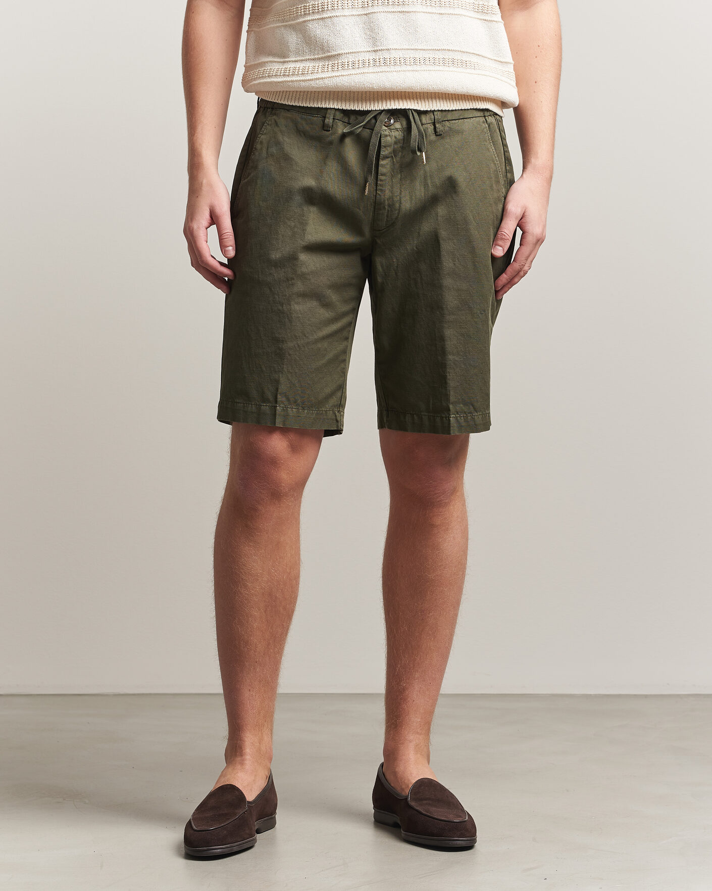Herren | Shorts | Briglia 1949 | Cotton/Linen Drawstring Shorts Olive