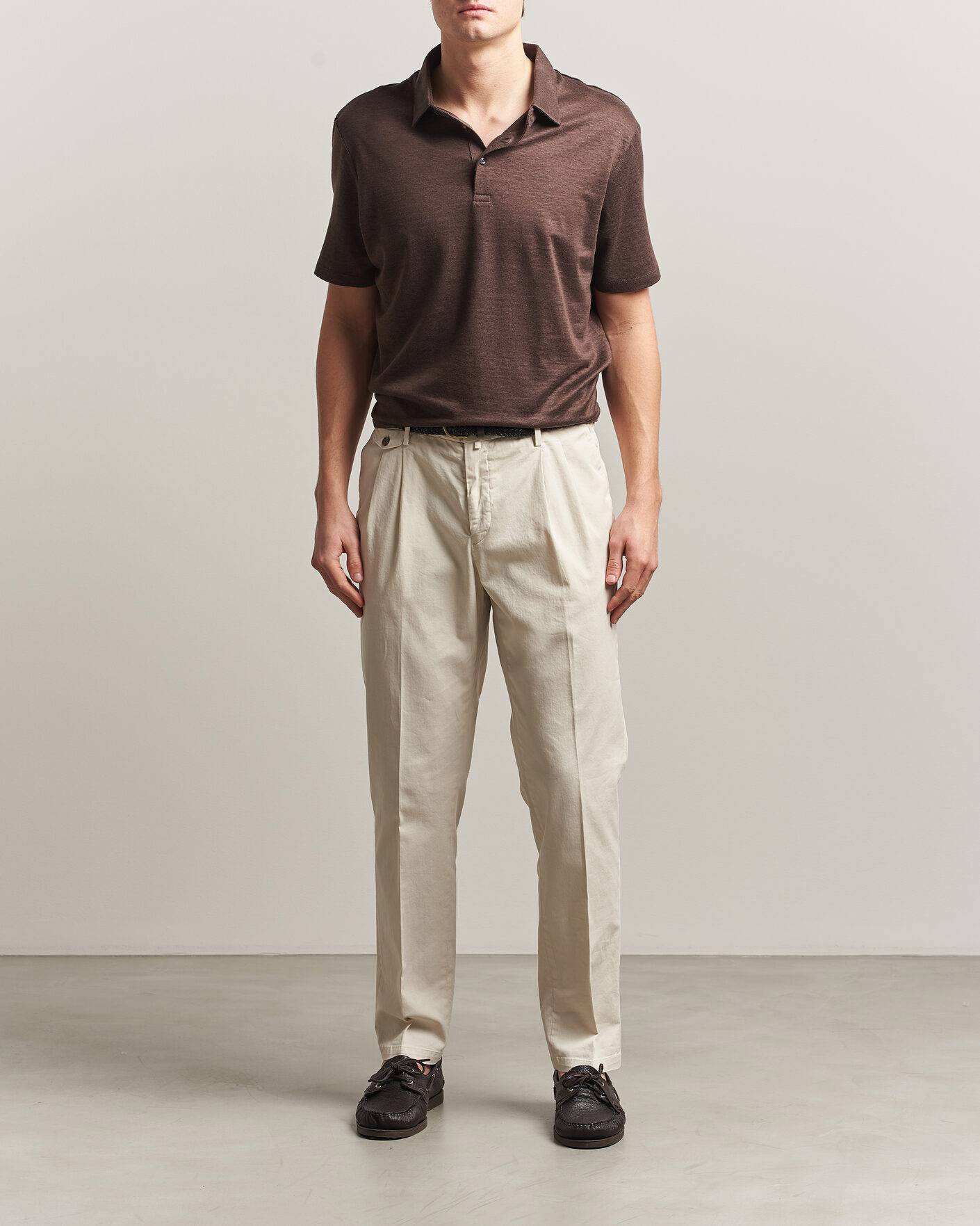 Herren | Poloshirts | Charles Tyrwhitt | Short Sleeve Linen Polo Chocolate Brown