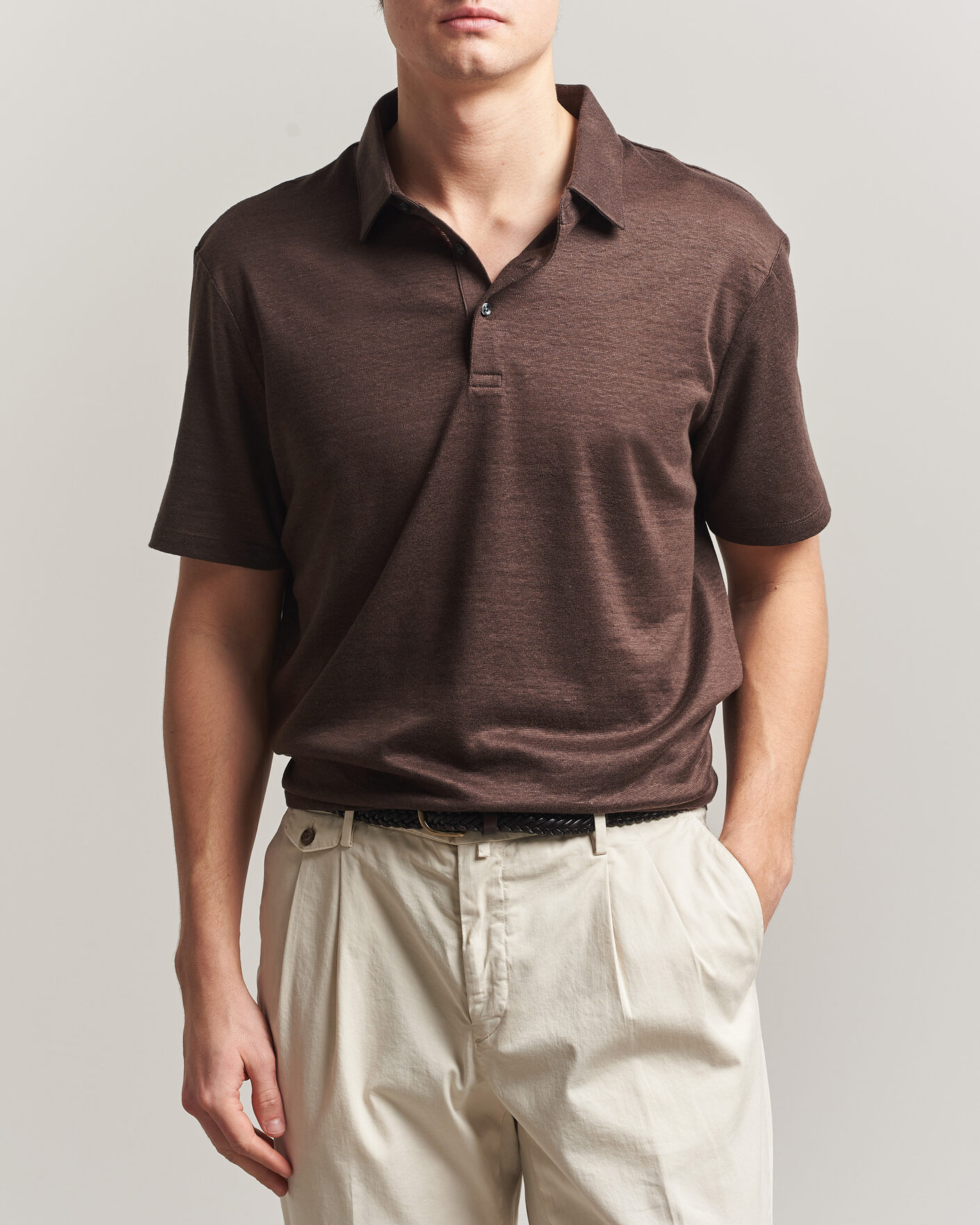 Herren | Poloshirts | Charles Tyrwhitt | Short Sleeve Linen Polo Chocolate Brown