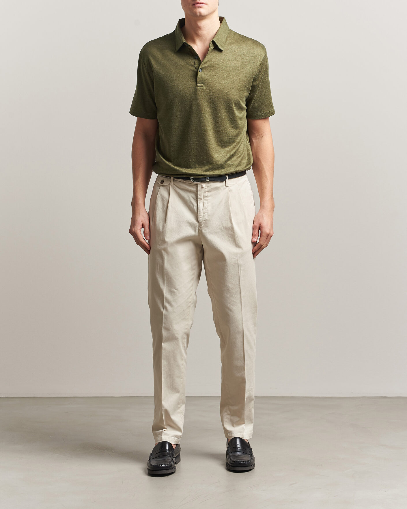 Herren | Poloshirts | Charles Tyrwhitt | Short Sleeve Linen Polo Olive