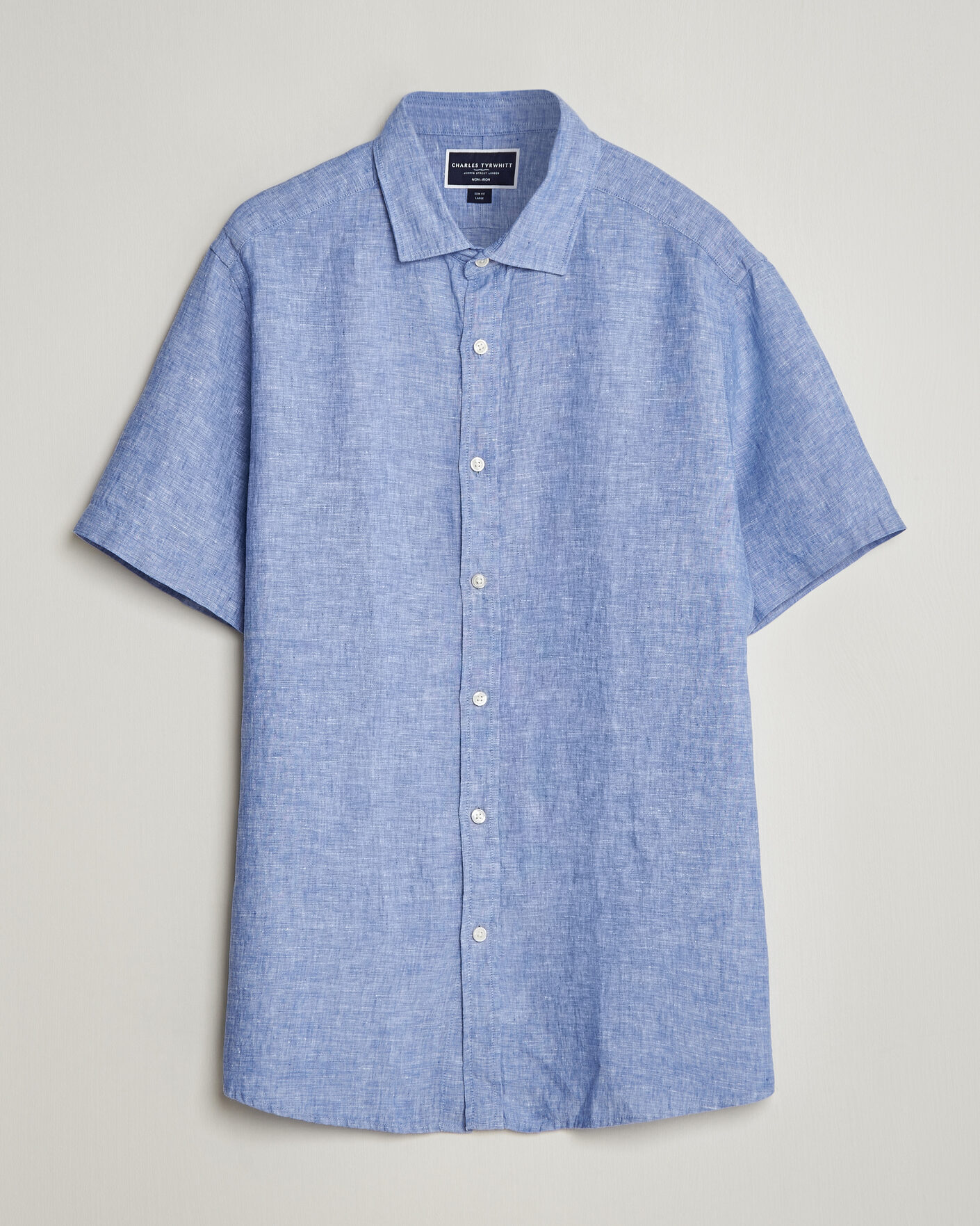 Herren | Hemden | Charles Tyrwhitt | Pure Linen Short Sleeve Slim Fit Shirt Cornflower Blue