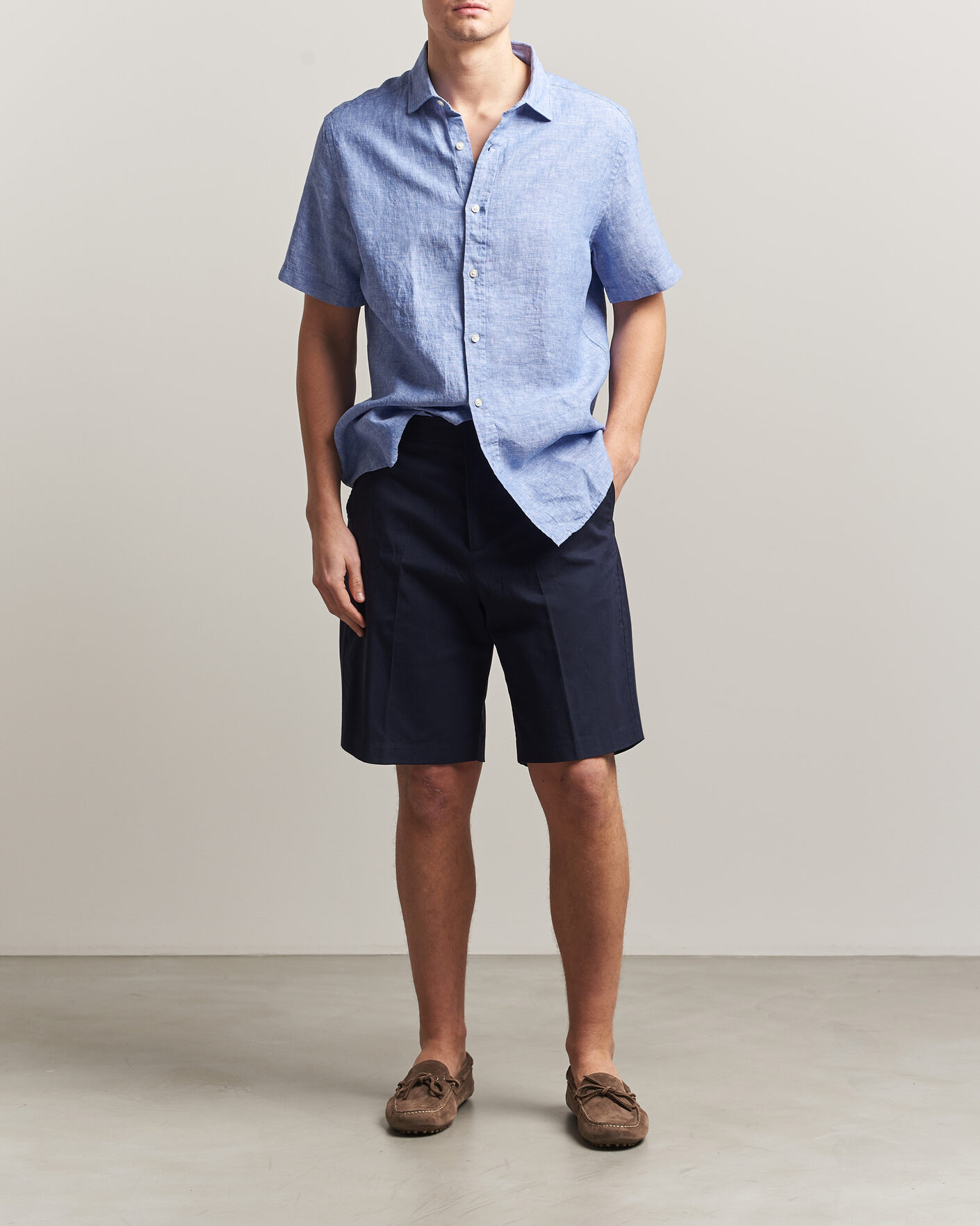 Herren | Hemden | Charles Tyrwhitt | Pure Linen Short Sleeve Slim Fit Shirt Cornflower Blue