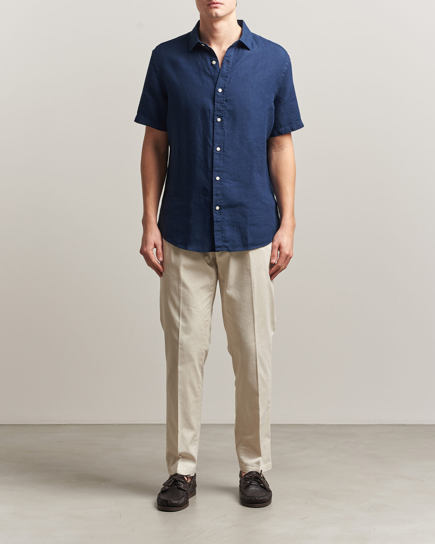 Herren | Hemden | Charles Tyrwhitt | Pure Linen Short Sleeve Slim Fit Shirt Navy