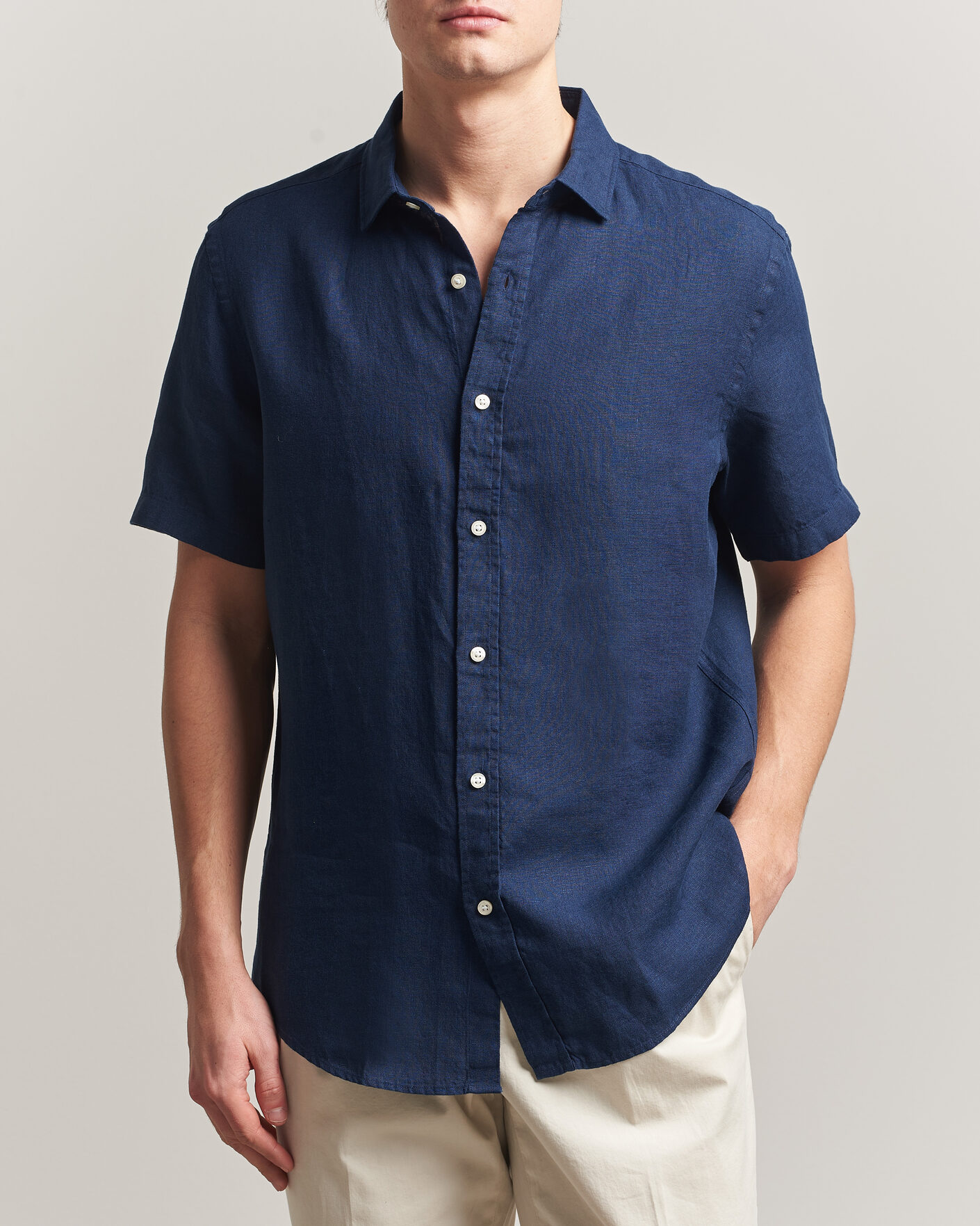Herren | Hemden | Charles Tyrwhitt | Pure Linen Short Sleeve Slim Fit Shirt Navy