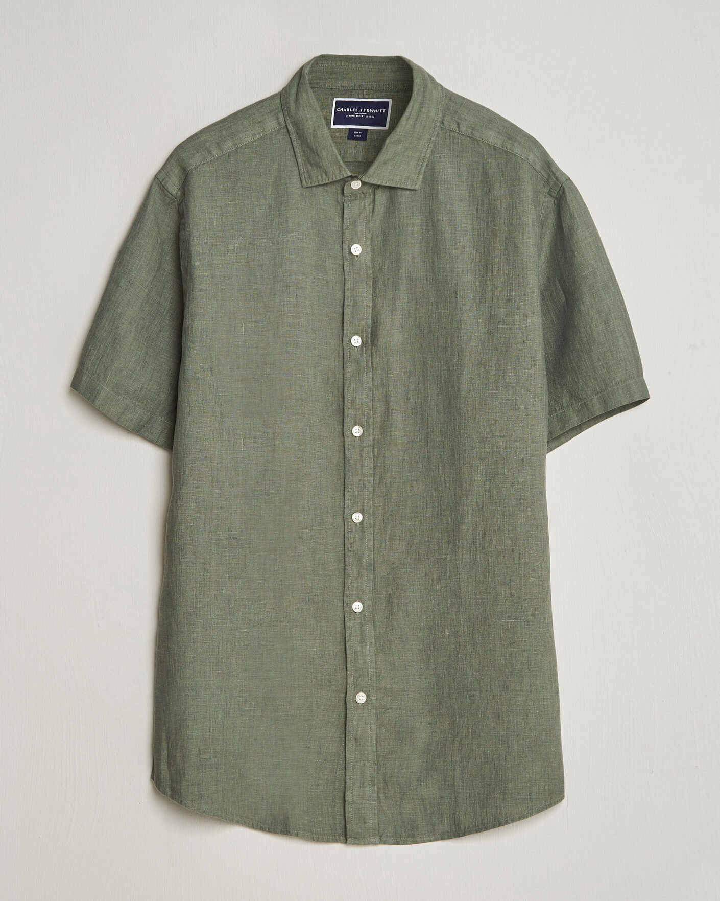 Herren | Hemden | Charles Tyrwhitt | Pure Linen Short Sleeve Slim Fit Shirt Olive