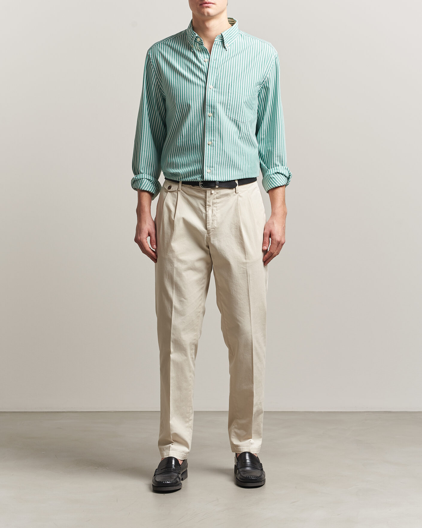 Herren | Hemden | Charles Tyrwhitt | Button Down Stretch Poplin Shirt Green Stripe