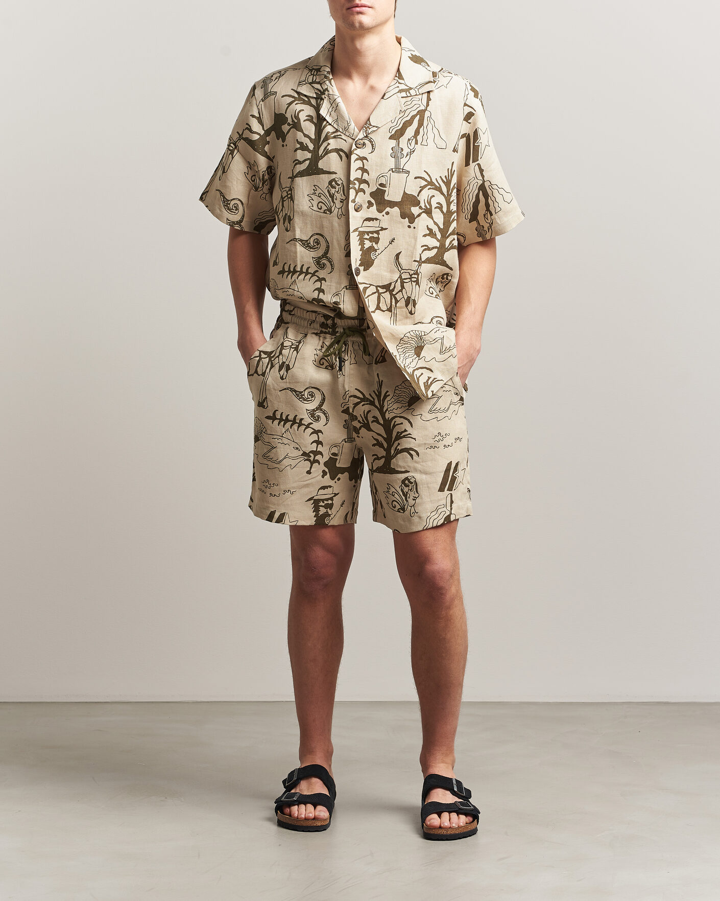 Herren | Hemden | OAS | Cuba Short Sleeve Printed Linen Shirt Poplan