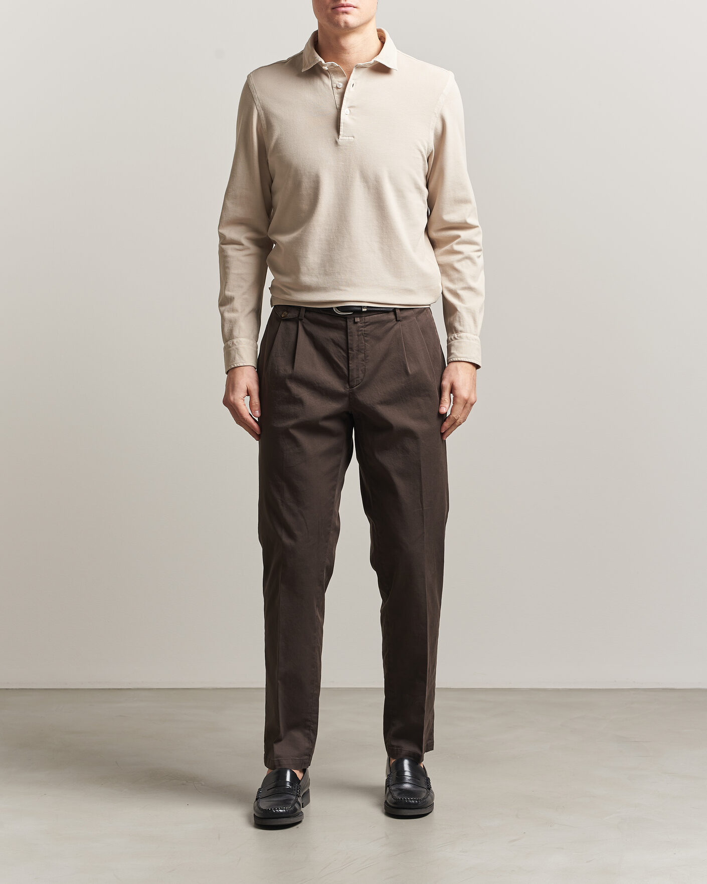 Herren | Poloshirts | Gran Sasso | Washed Long Sleeve Polo Beige Melange