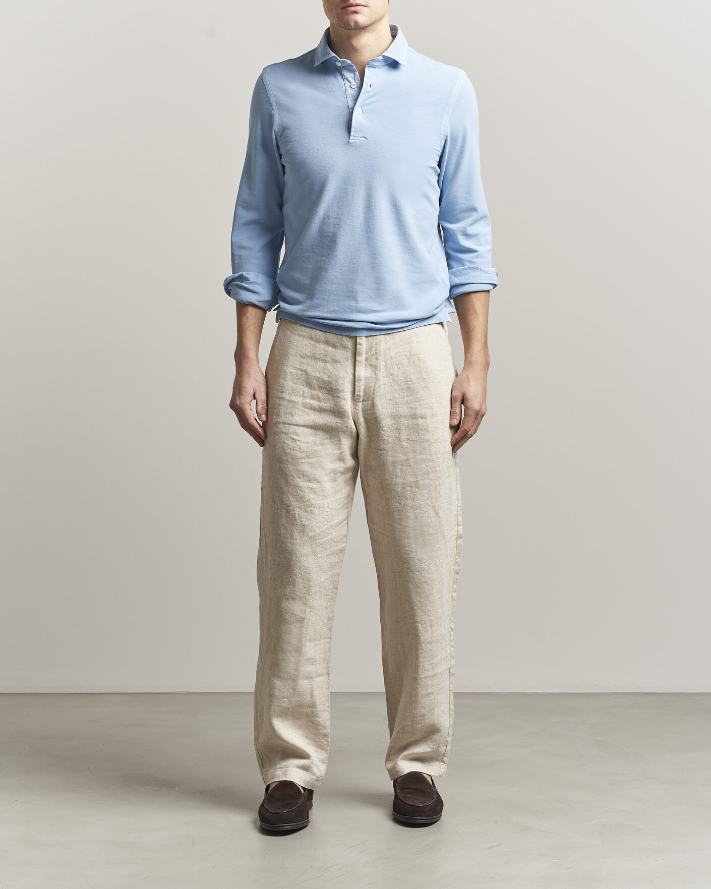 Herren | Poloshirts | Gran Sasso | Washed Long Sleeve Polo Light Blue