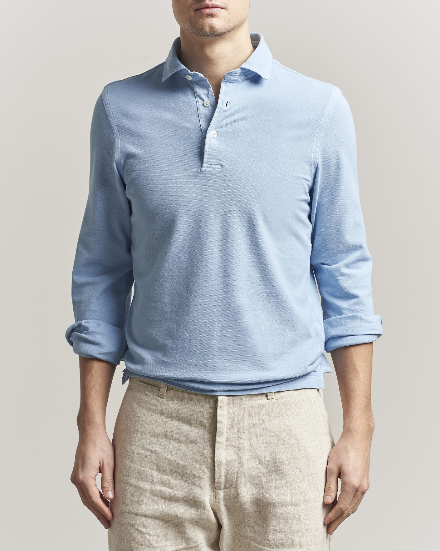 Herren | Poloshirts | Gran Sasso | Washed Long Sleeve Polo Light Blue