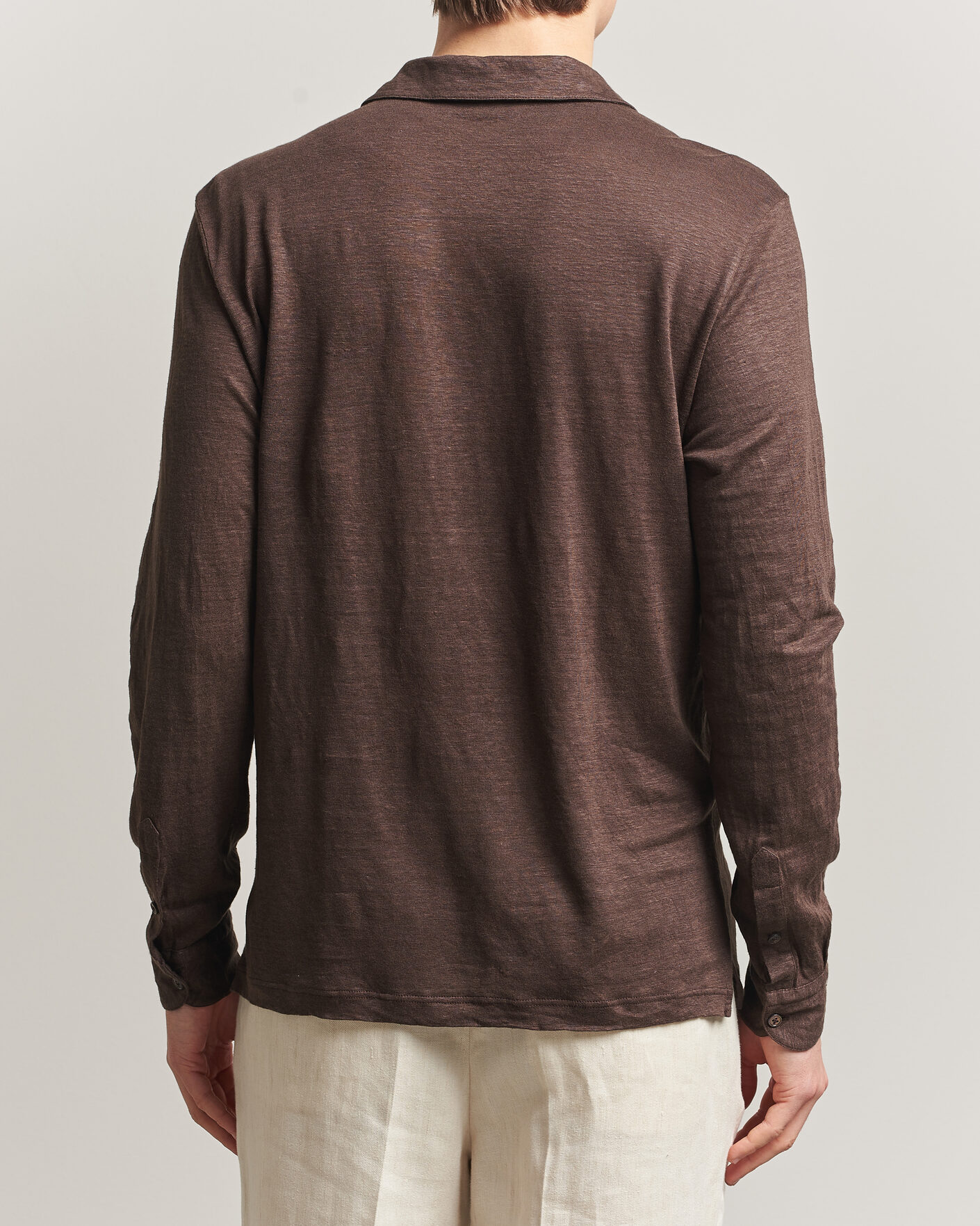 Herren | Poloshirts | Gran Sasso | Washed Linen Long Sleeve Polo Brown Melange