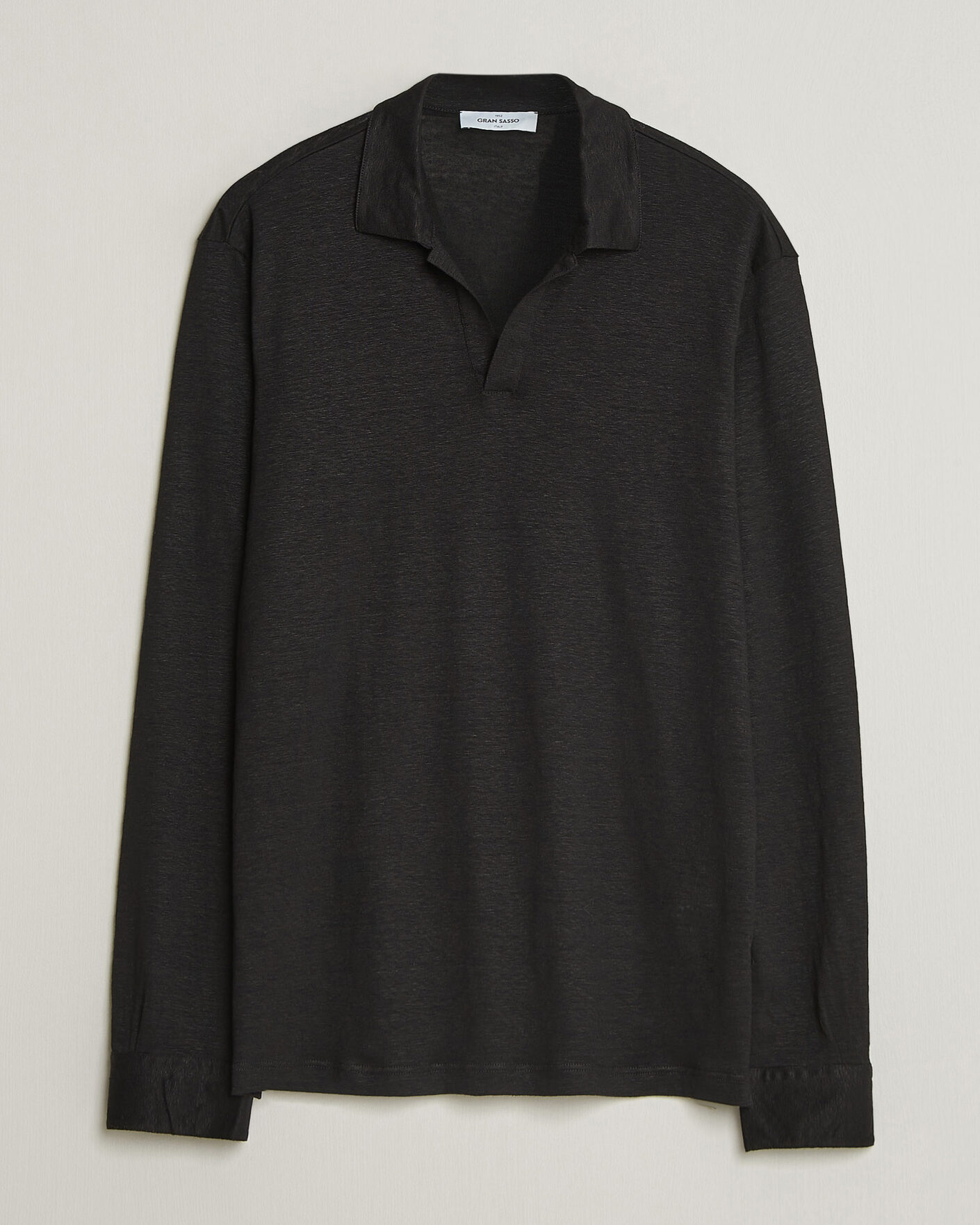 Herren | Poloshirts | Gran Sasso | Washed Linen Long Sleeve Polo Black