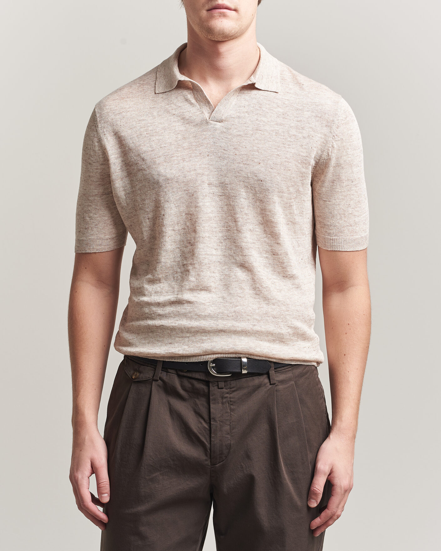 Herren | Poloshirts | Gran Sasso | Washed Knitted Linen Polo Beige Melange
