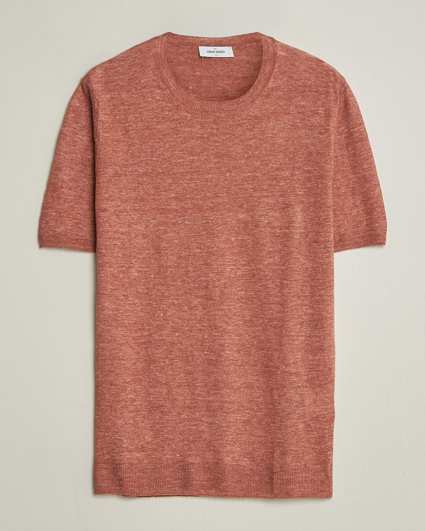 Herren | T-Shirts | Gran Sasso | Washed Knitted Linen T-Shirt Apricot Orange Melange