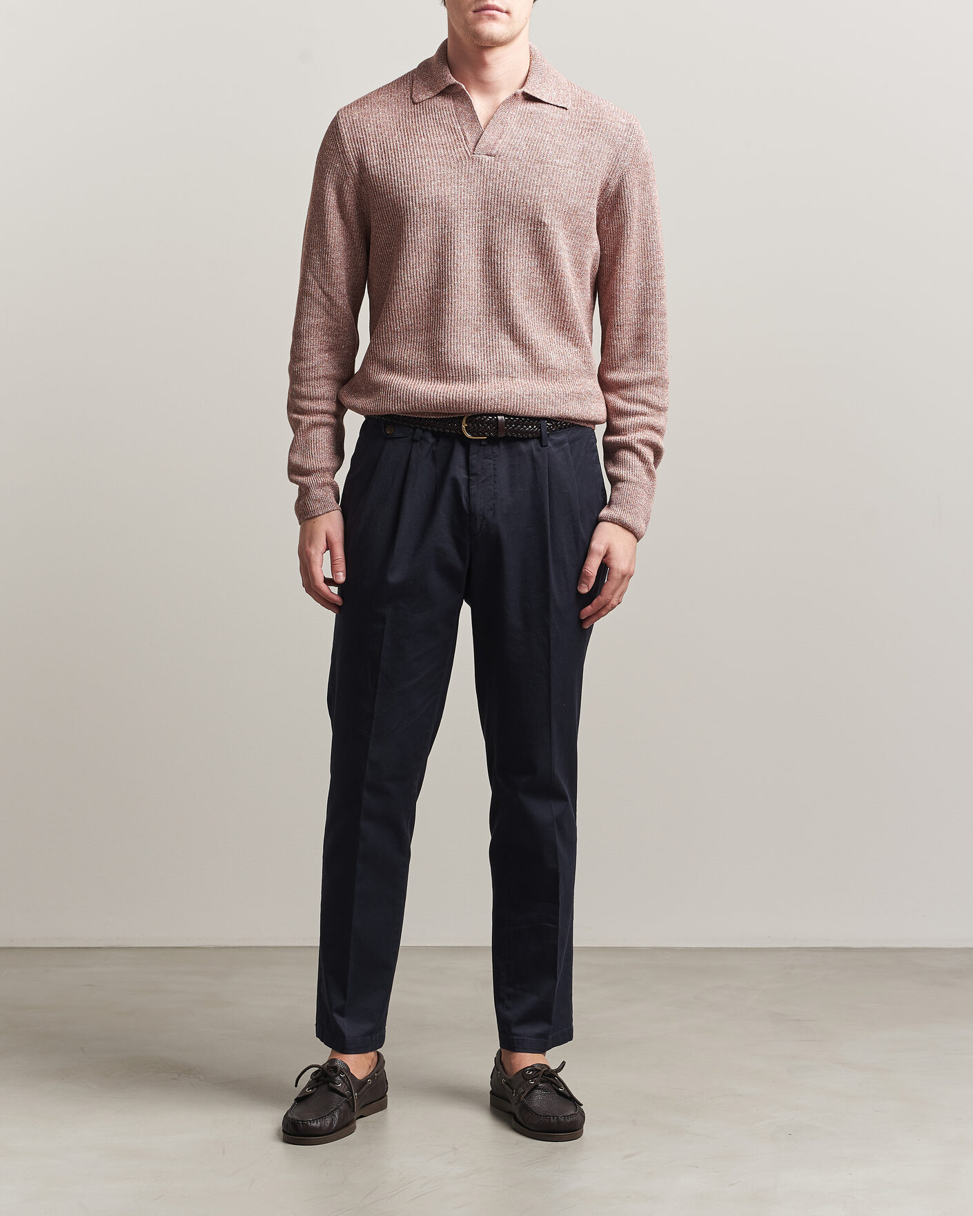 Herren | Pullover | Gran Sasso | Linen/Cotton Open Collar Knitted Polo Rust Melange
