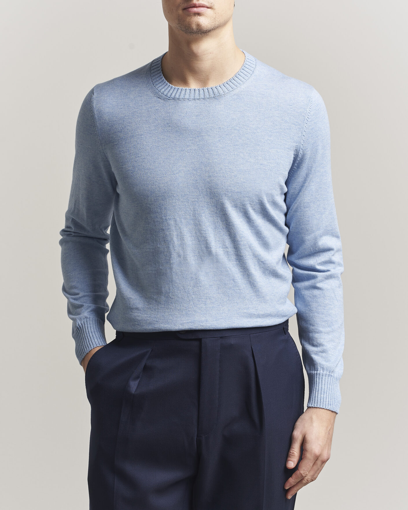 Herren | Pullover | Gran Sasso | Cotton/Cashmere Knitted Crew Neck Sweater Blue Melange