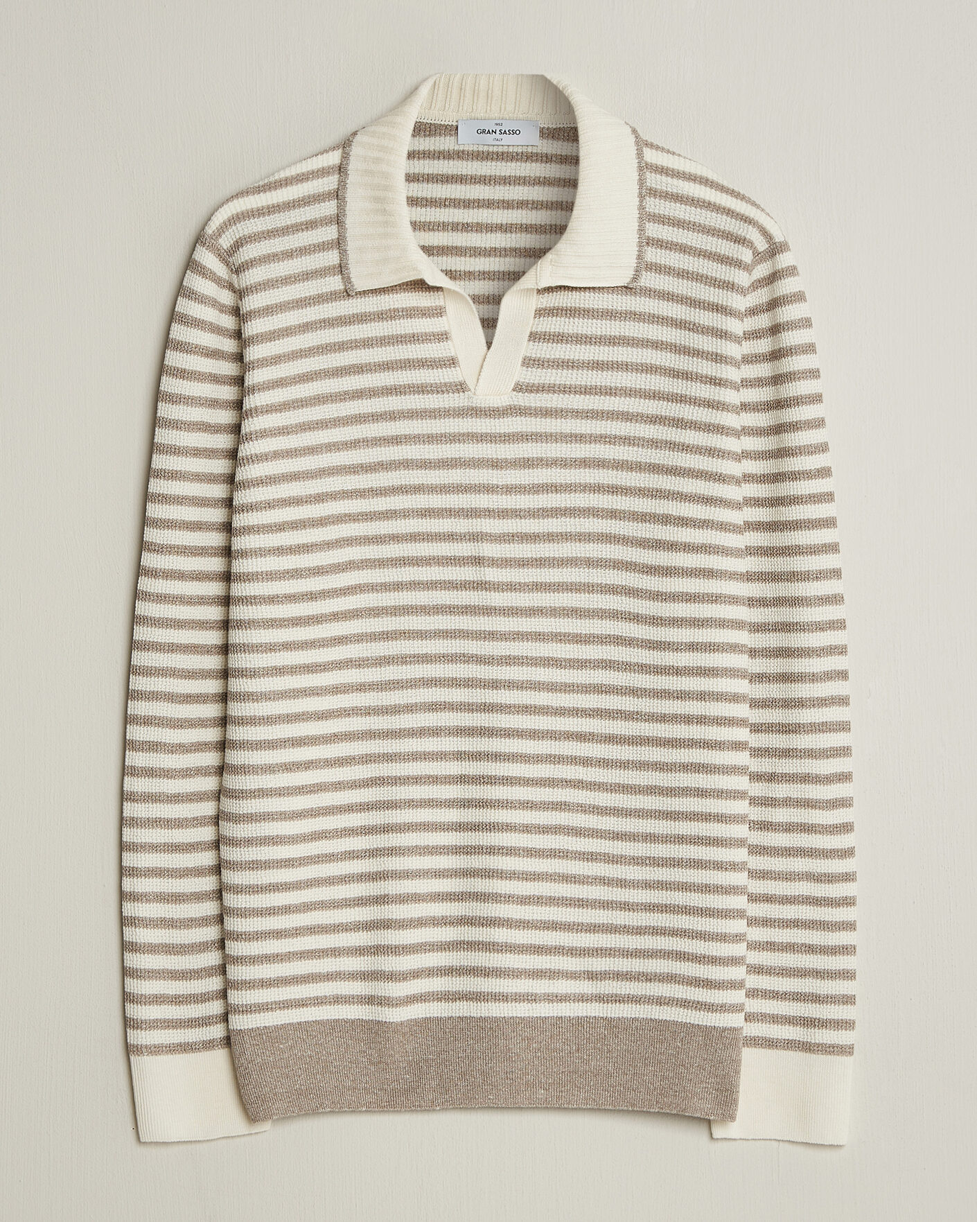 Herren | Pullover | Gran Sasso | Linen/Cotton Knitted Striped Polo Beige/White