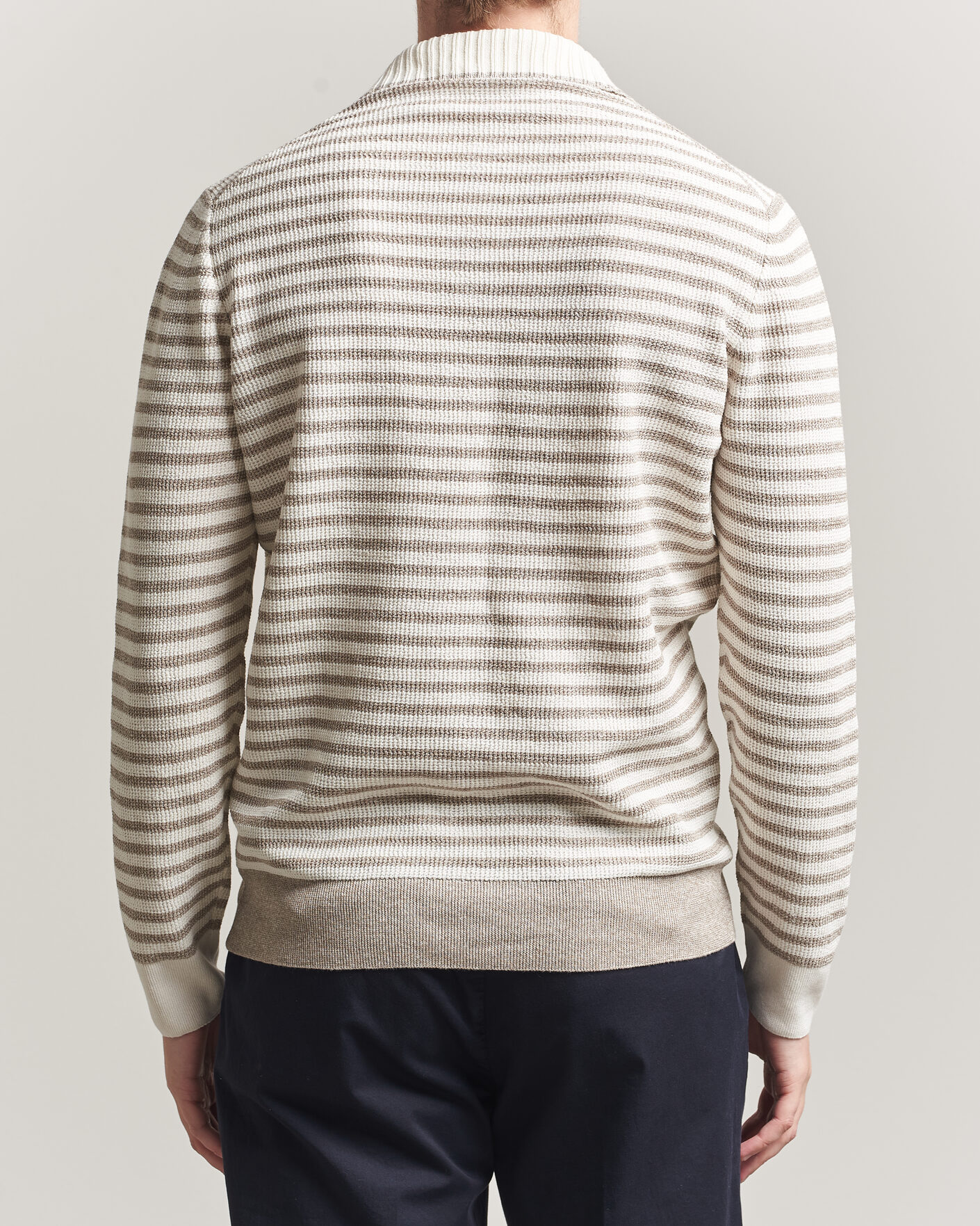 Herren | Pullover | Gran Sasso | Linen/Cotton Knitted Striped Polo Beige/White