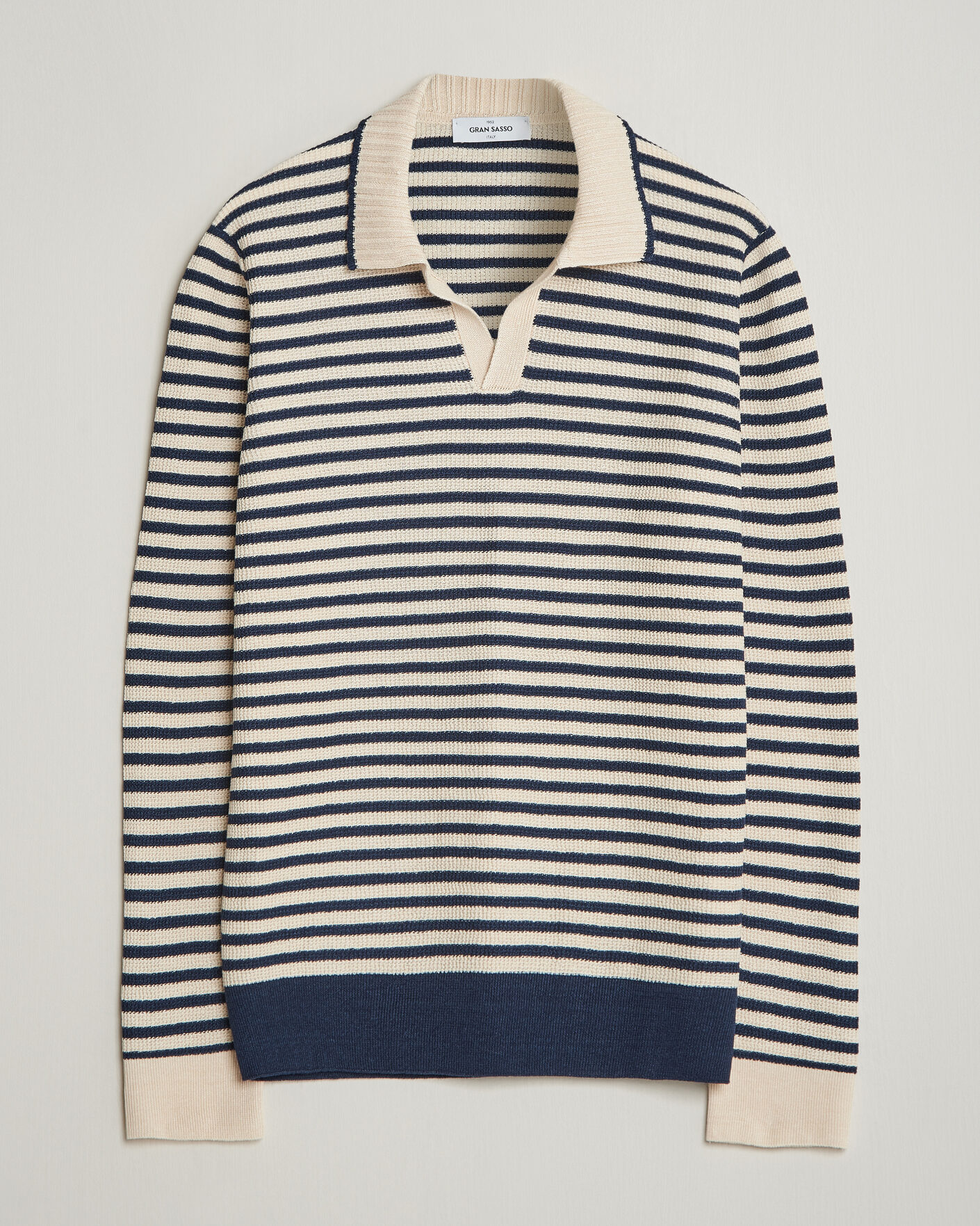 Herren | Pullover | Gran Sasso | Linen/Cotton Knitted Striped Polo Navy/White