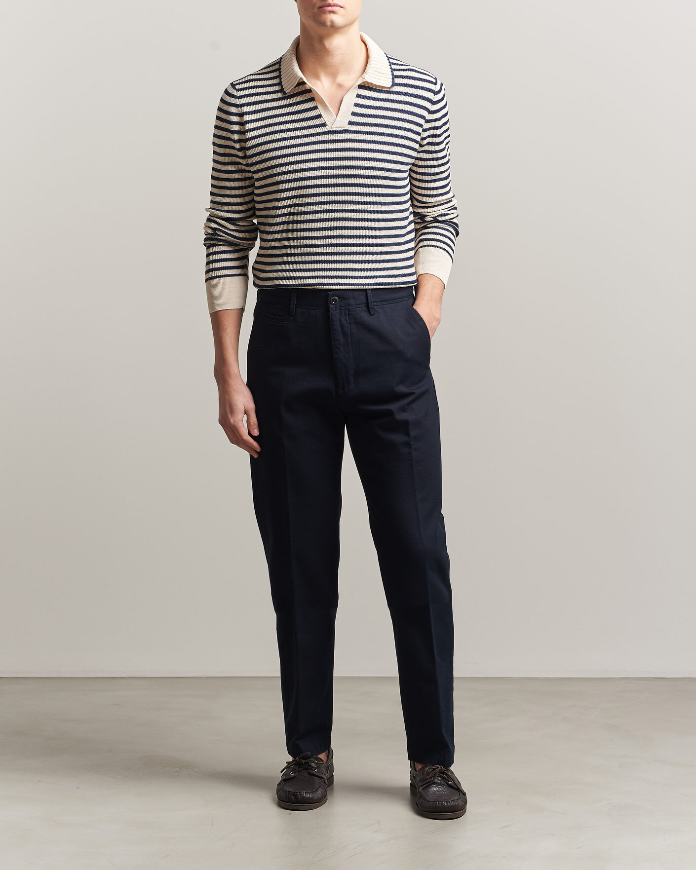 Herren | Pullover | Gran Sasso | Linen/Cotton Knitted Striped Polo Navy/White