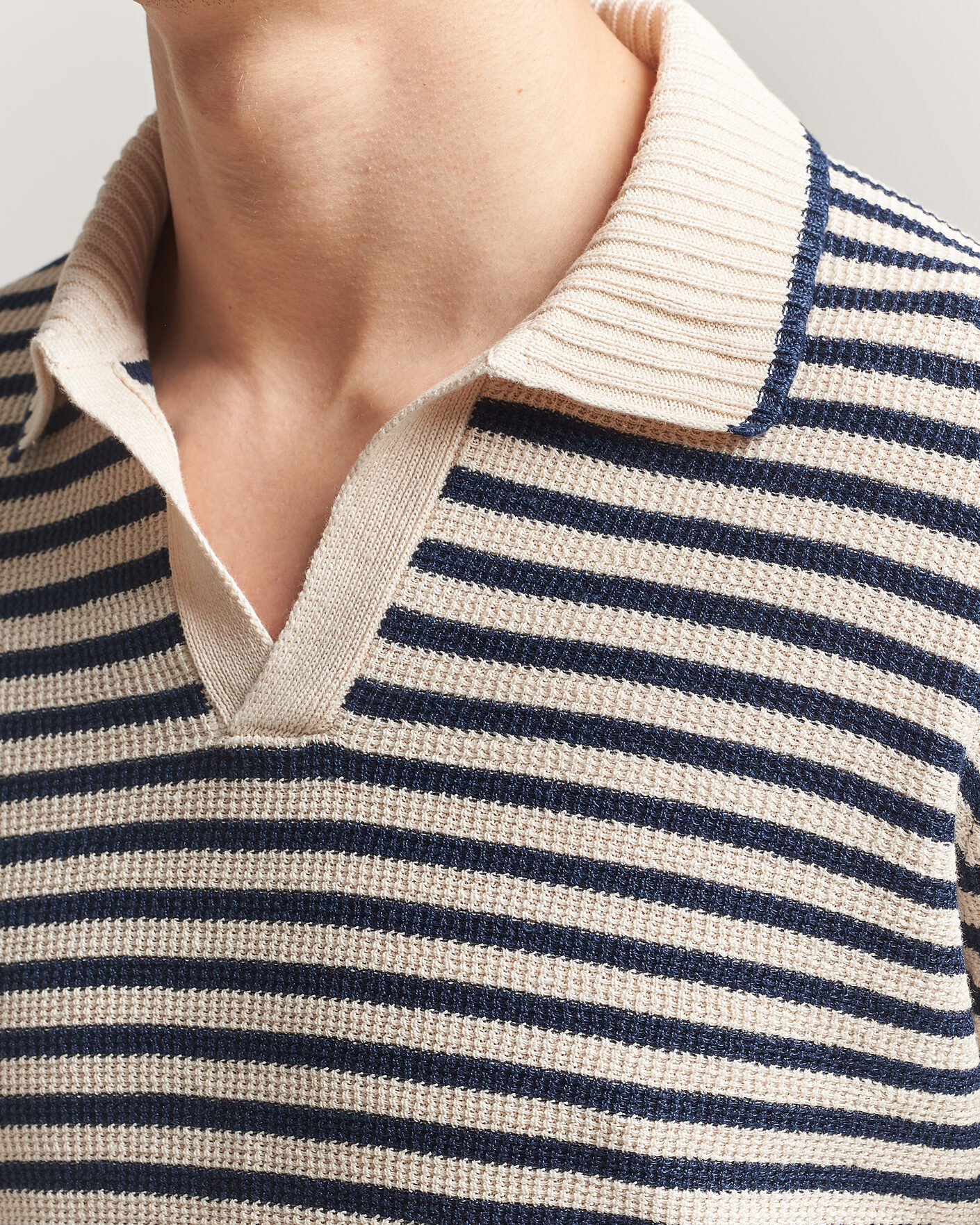 Herren | Pullover | Gran Sasso | Linen/Cotton Knitted Striped Polo Navy/White