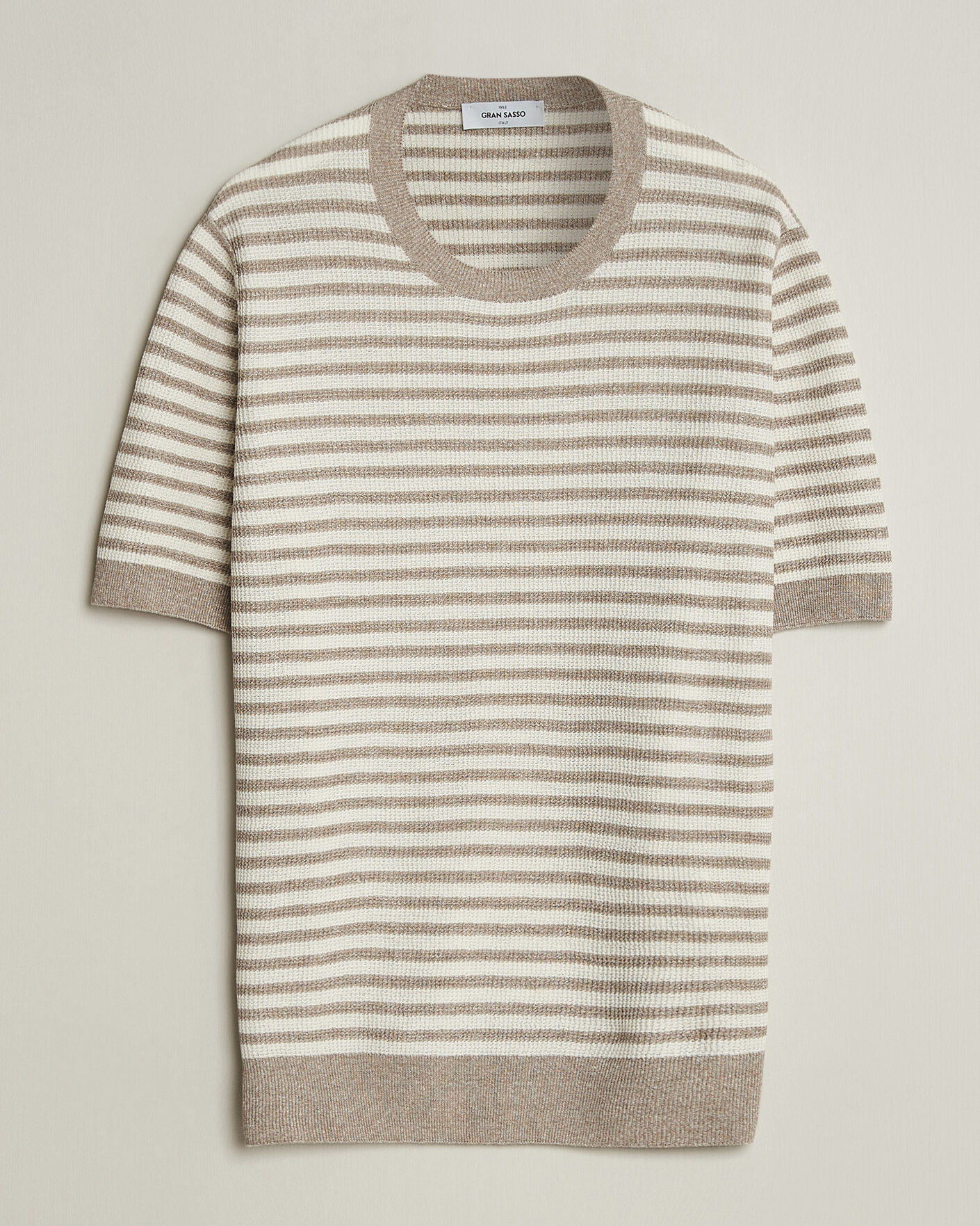 Herren | T-Shirts | Gran Sasso | Linen/Cotton Knitted Striped T-Shirt Beige/White