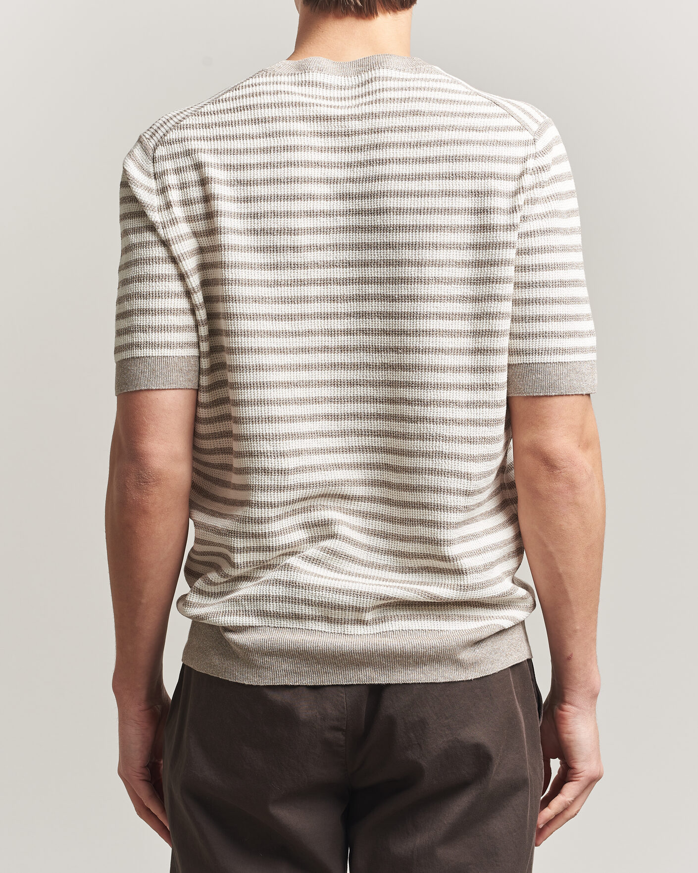 Herren | T-Shirts | Gran Sasso | Linen/Cotton Knitted Striped T-Shirt Beige/White