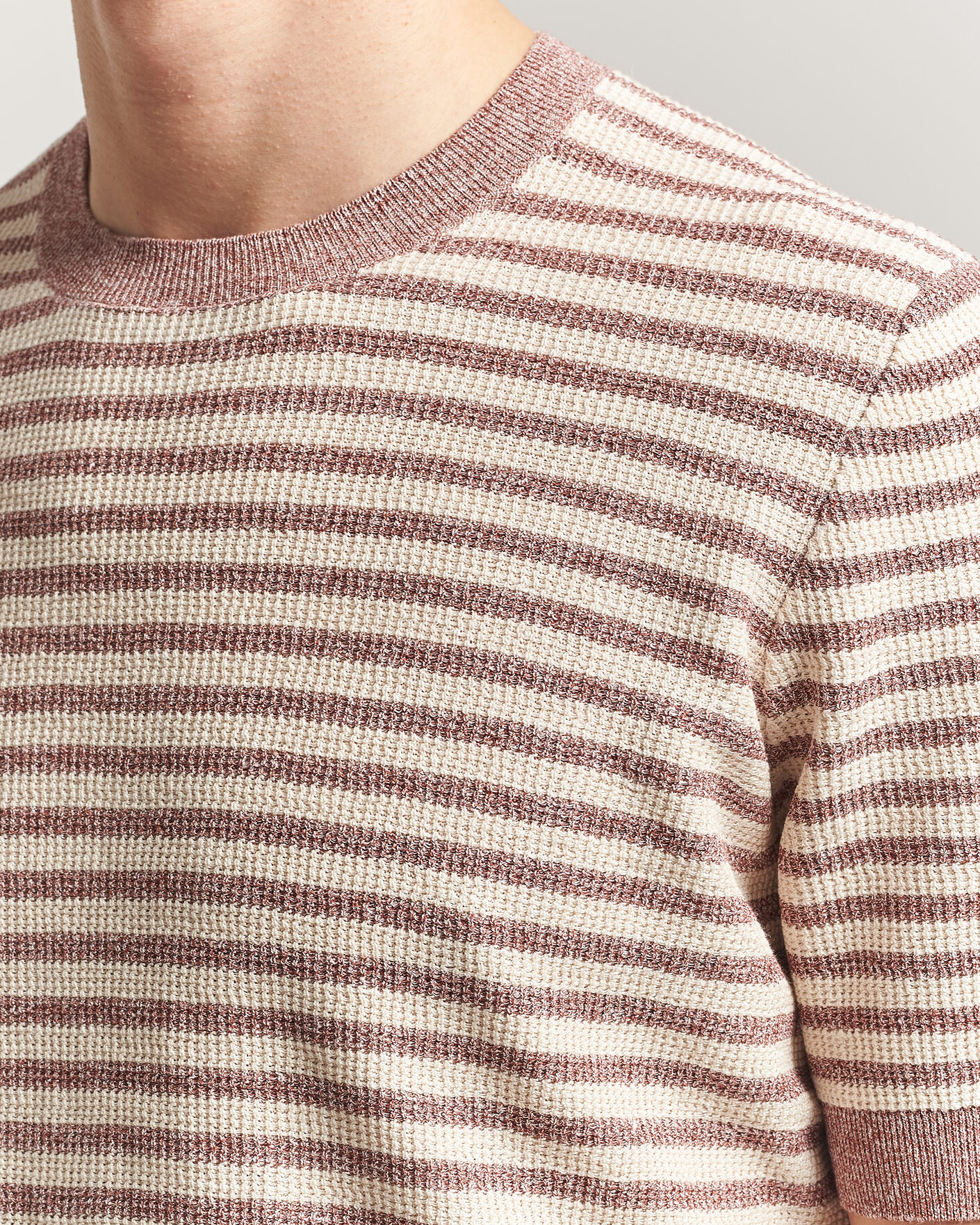 Herren | T-Shirts | Gran Sasso | Linen/Cotton Knitted Striped T-Shirt Red/White