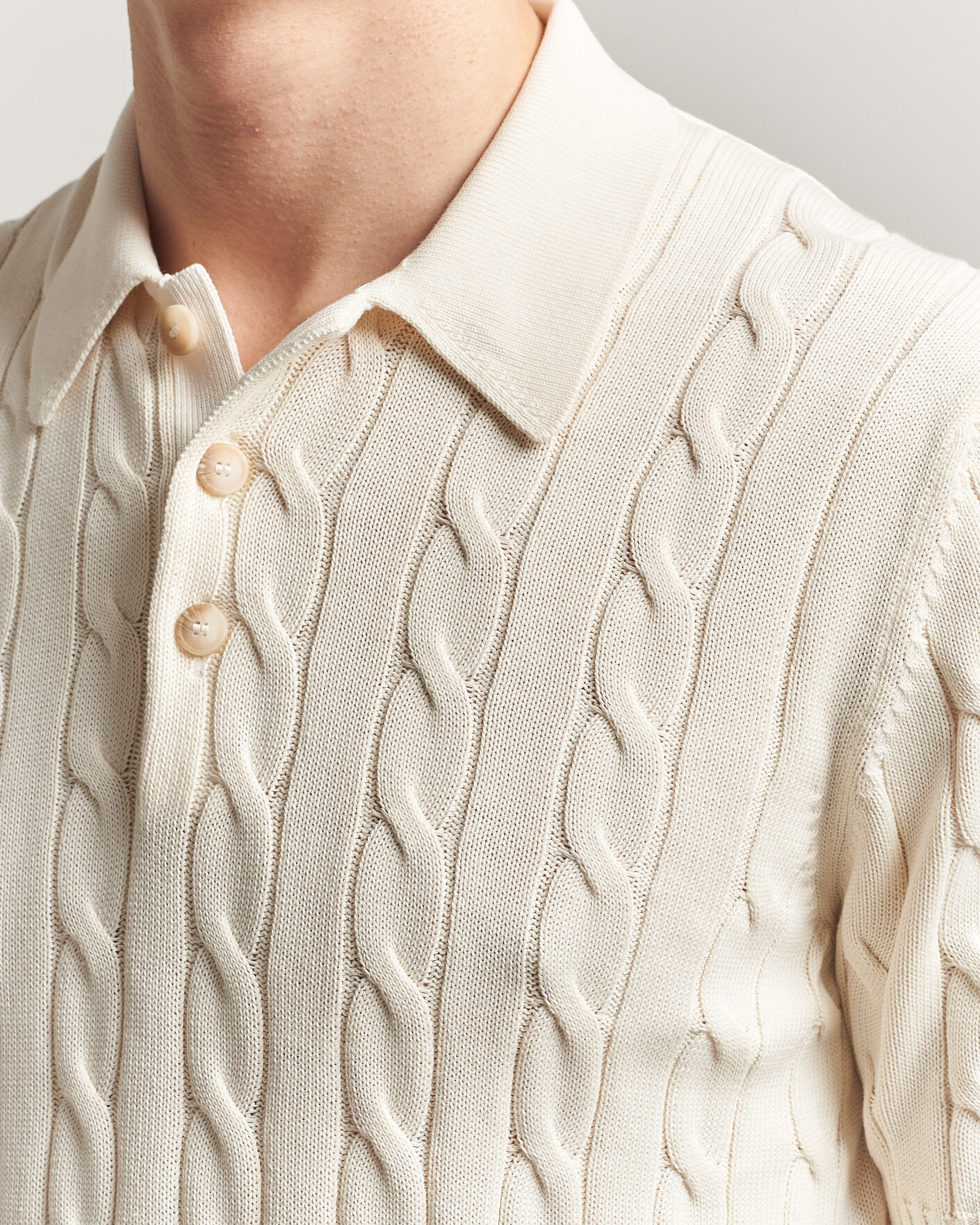 Herren | Poloshirts | Gran Sasso | Cotton Cable Knitted Polo Cream