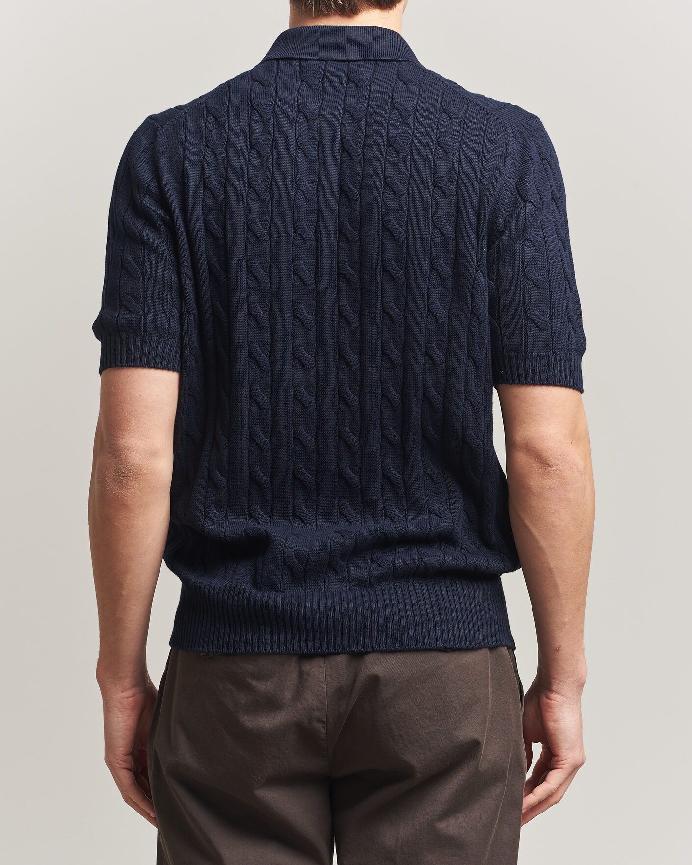 Herren | Poloshirts | Gran Sasso | Cotton Cable Knitted Polo Navy