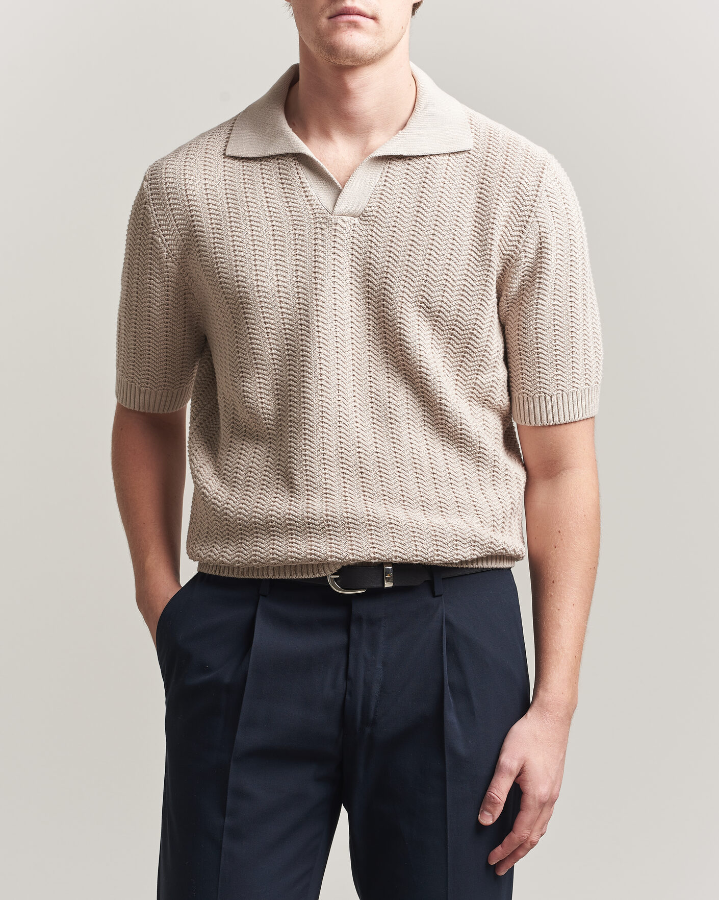 Herren | Poloshirts | Gran Sasso | Cotton Structured Knitted Polo Beige