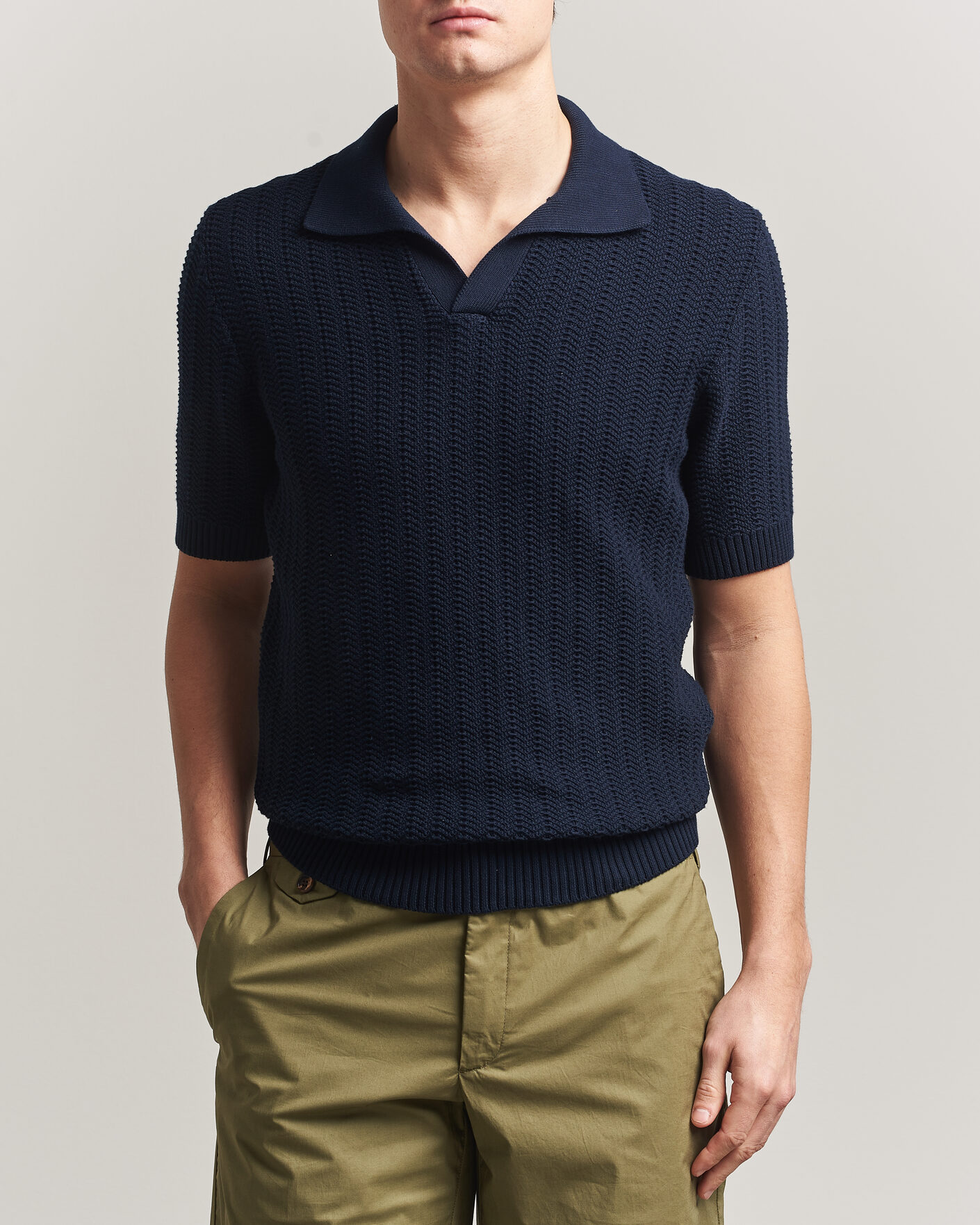 Herren | Poloshirts | Gran Sasso | Cotton Structured Knitted Polo Navy