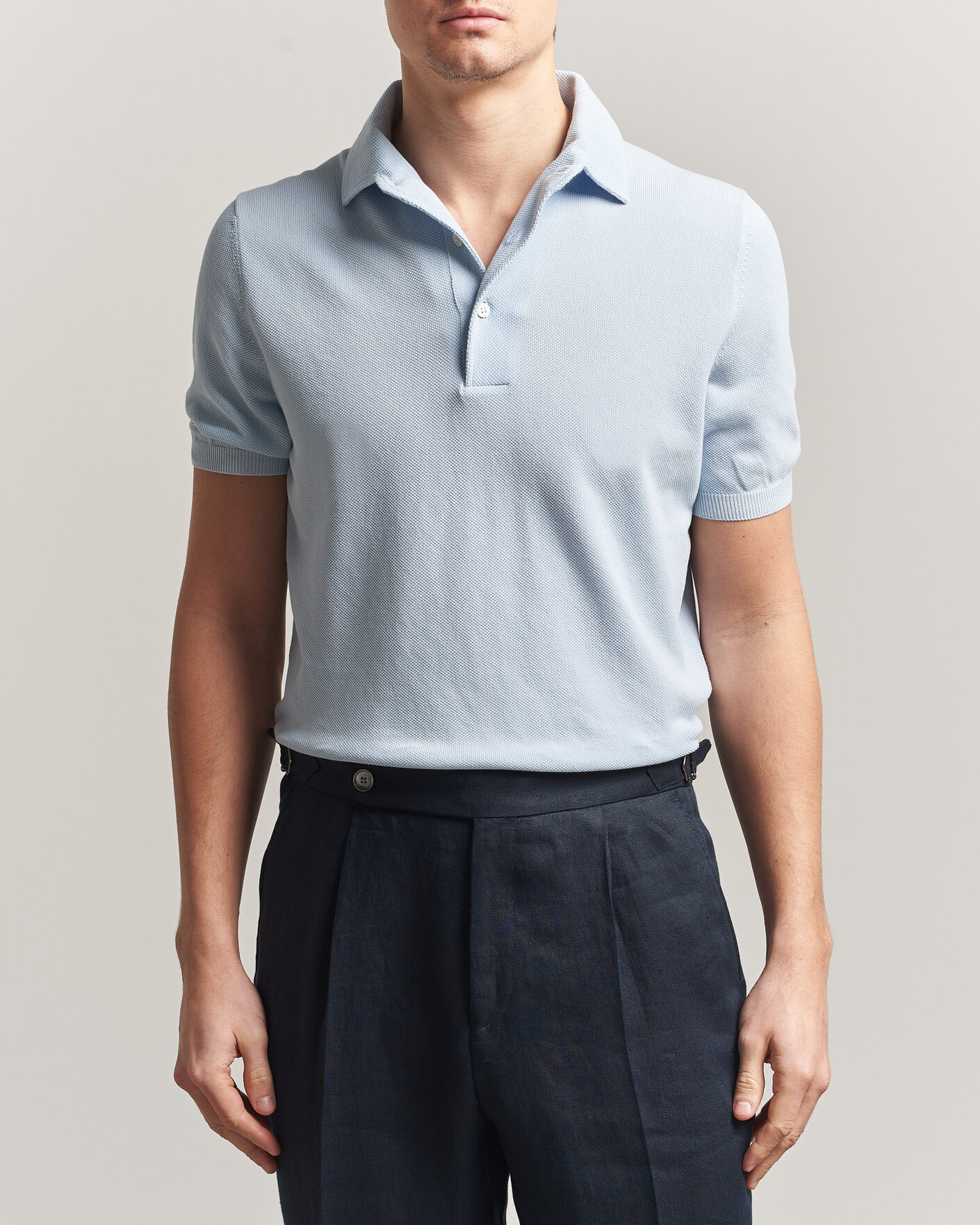 Herren | Poloshirts | Gran Sasso | Cotton Textured Knitted Polo Light Blue