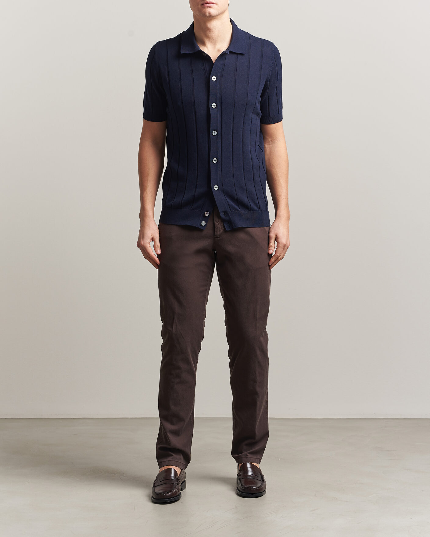 Herren | Hemden | Gran Sasso | Cotton Ribbed Knitted Resort Shirt Navy