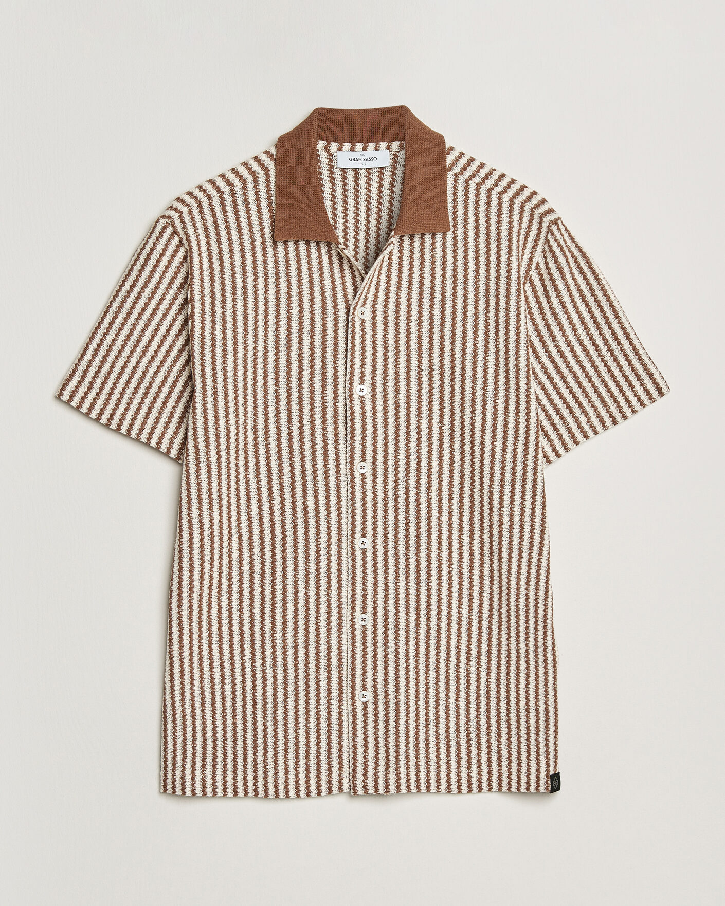 Herren | Hemden | Gran Sasso | Cotton Knitted Striped Resort Shirt Brown/White