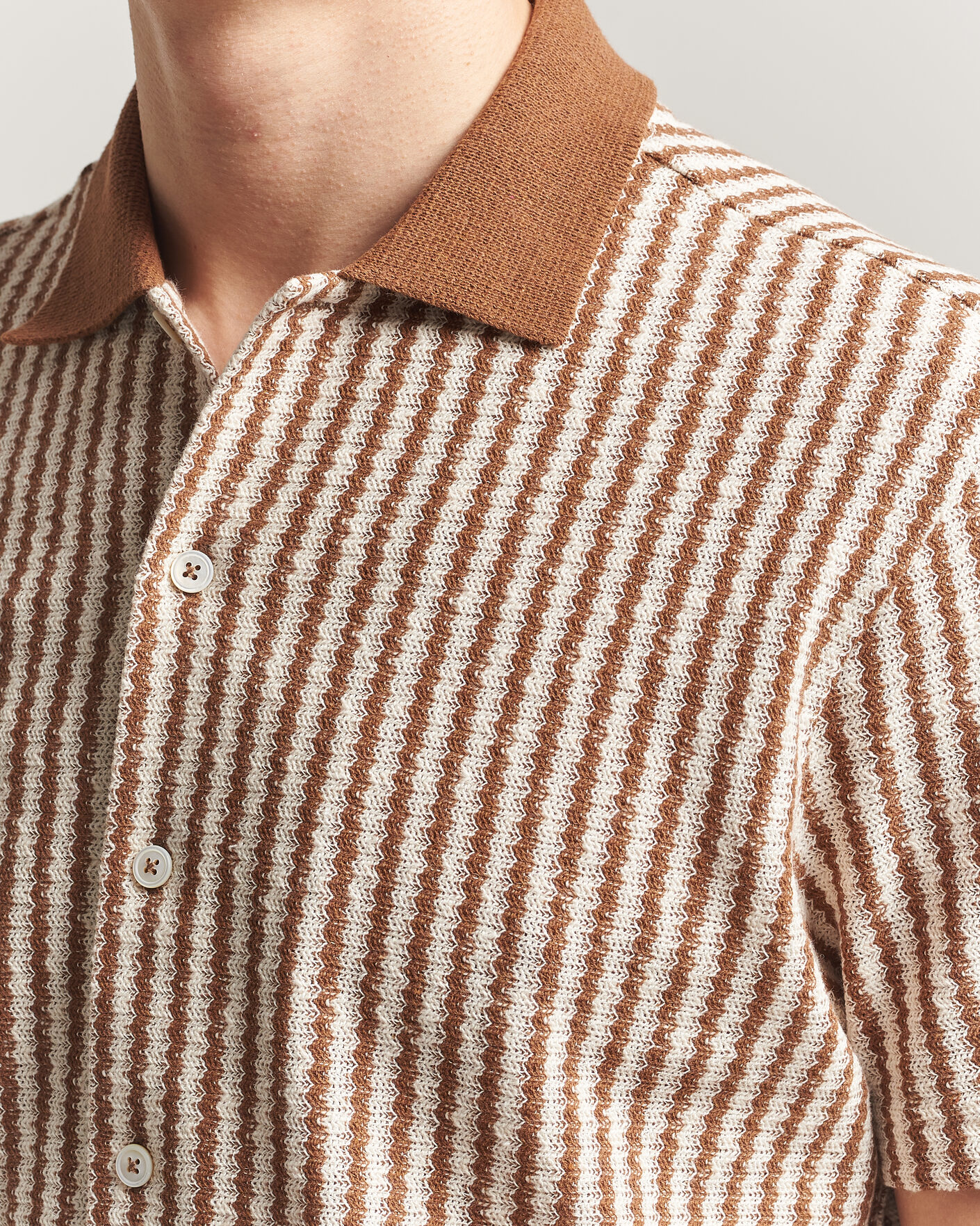 Herren | Hemden | Gran Sasso | Cotton Knitted Striped Resort Shirt Brown/White