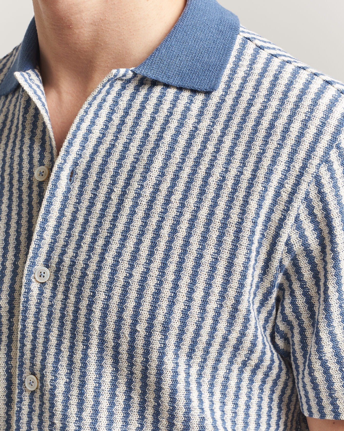 Herren | Hemden | Gran Sasso | Cotton Knitted Striped Resort Shirt Blue/white