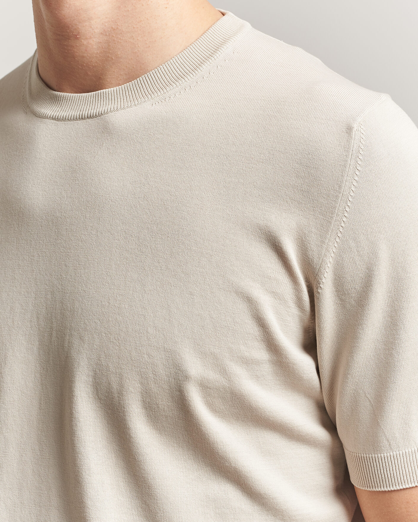 Herren | T-Shirts | Gran Sasso | Cotton Knitted Crew Neck T-Shirt Beige Melange