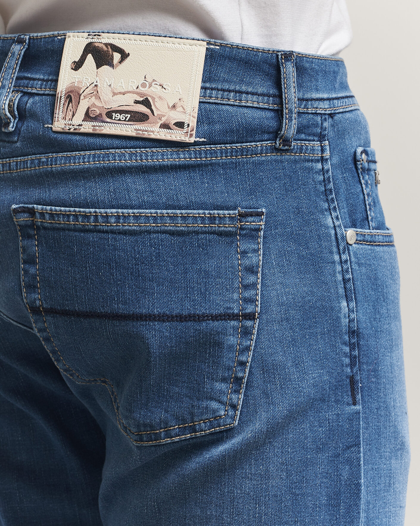 Herren | Jeans | Tramarossa | Michelangelo Contrast Seam Stretch Jeans Mid Blue