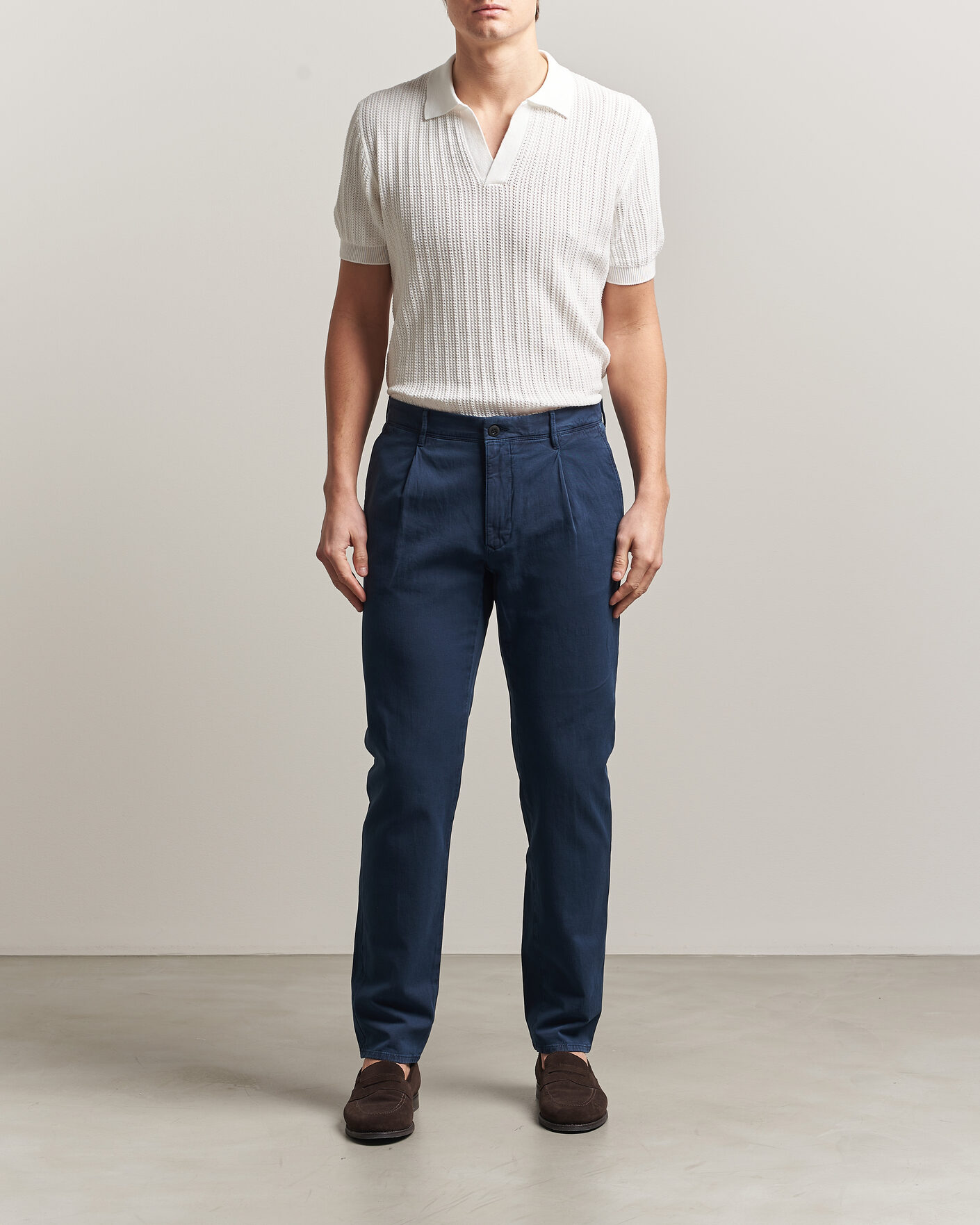 Herren | Hosen | Incotex | Tapered Fit Pleated Linen Slacks Navy