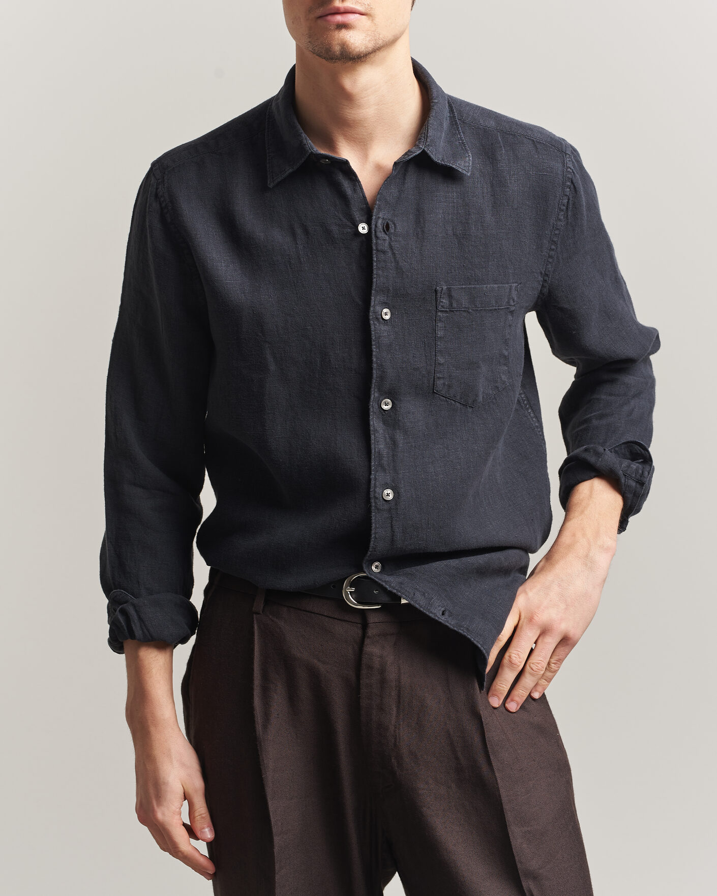Herren | Hemden | A Day's March | Daintree Linen Shirt Off Black