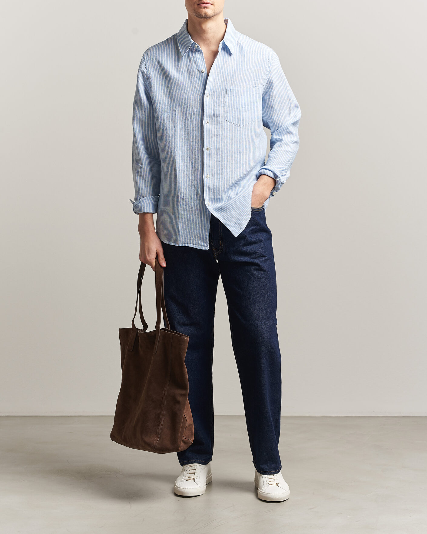 Herren | Hemden | A Day's March | Daintree Striped Linen Shirt Light Blue/White