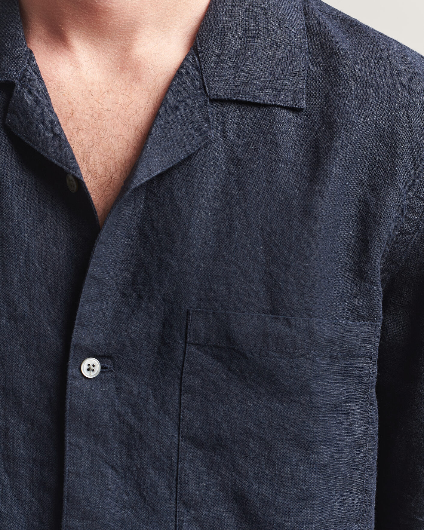 Herren | Hemden | A Day's March | Yamu Linen Short Sleeve Shirt Navy